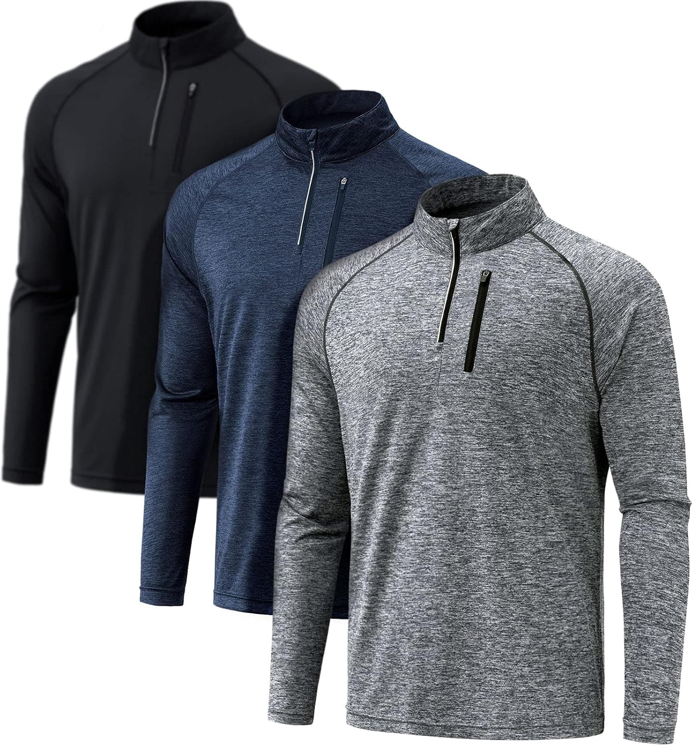 ATHLIO CLSX Men's 1/4 Zip Pullover Long Sleeve Shirt, UV Sun Protection Quick Dry Running Top, Athletic Outdoor T-Shirt, 3pack 1/4 Zip Dim Black/Spacedye Grey/Slate Grey, Medium