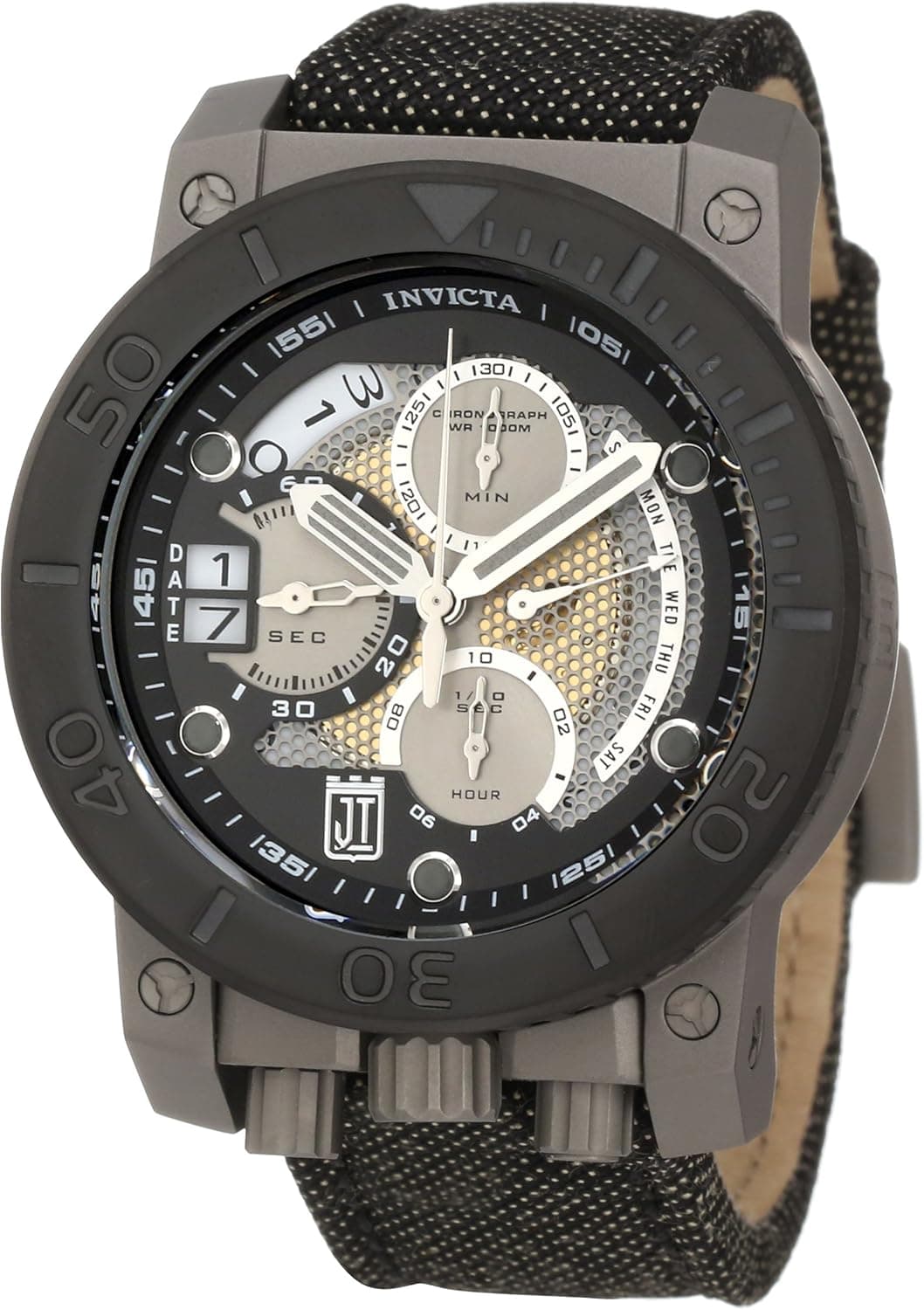 Jason Taylor for Invicta Collection 13051 Chronograph Black and Silver Tone Perforated Dial Black Fabric Watch