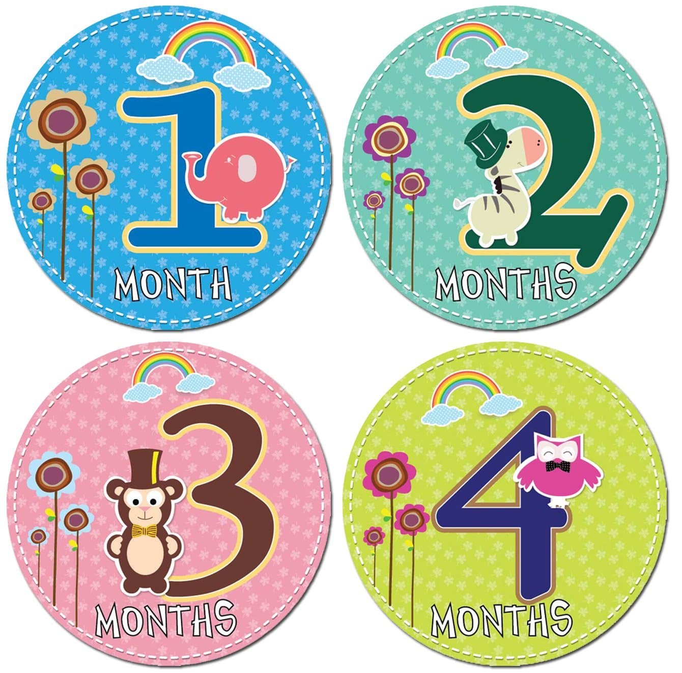 2 Sets of 12 Baby Monthly Stickers by Born & Beyond - 2 Identical Monthly Baby Stickers For Each Month Let You Reuse It Again and Again; 4" Baby Month Stickers For Great Pictures; Baby Shower Gift