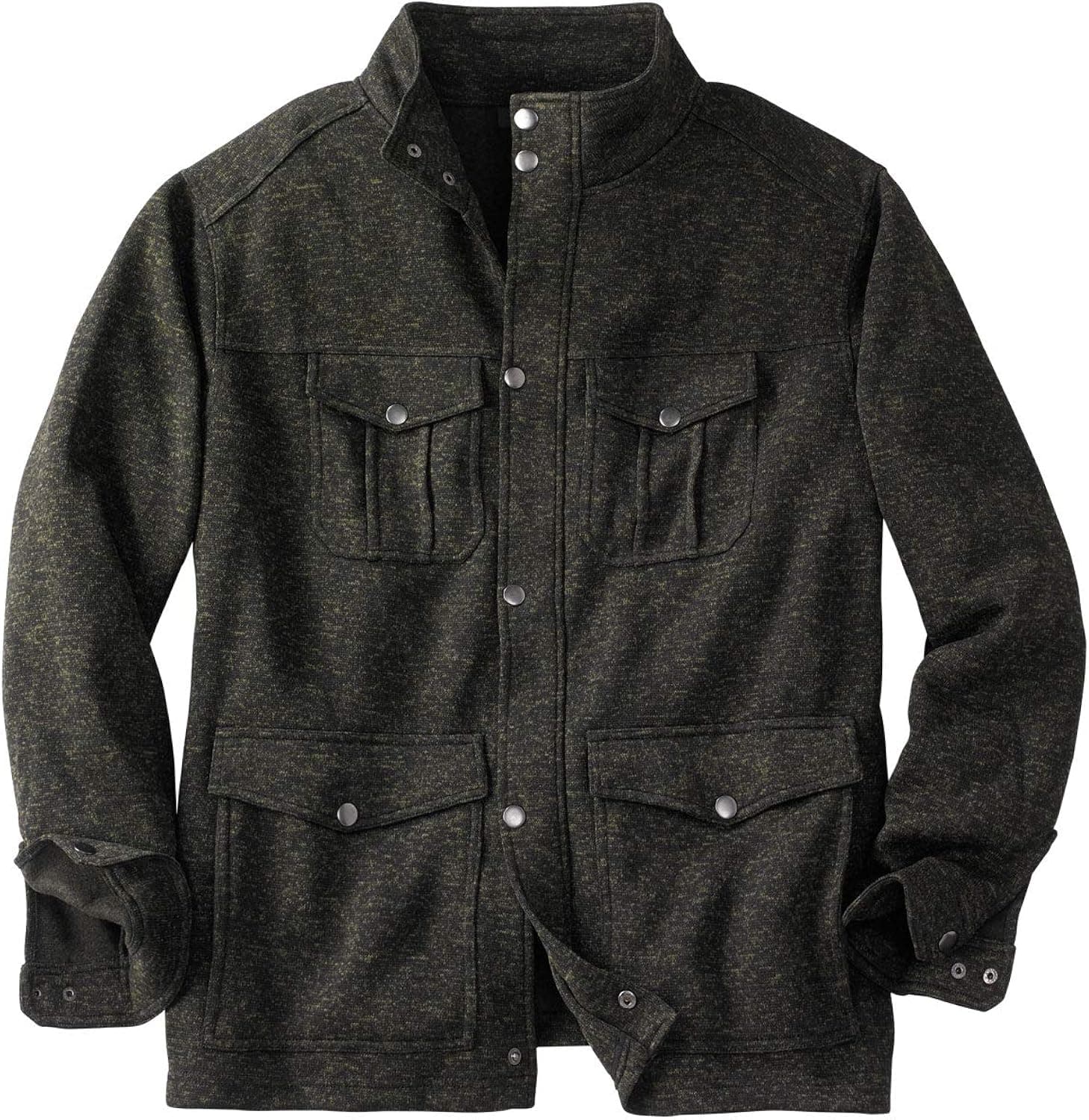 KingSize Men's Big & Tall Sweater Fleece Multi-Pocket Jacket - Big - 3XL, Olive Marl Green