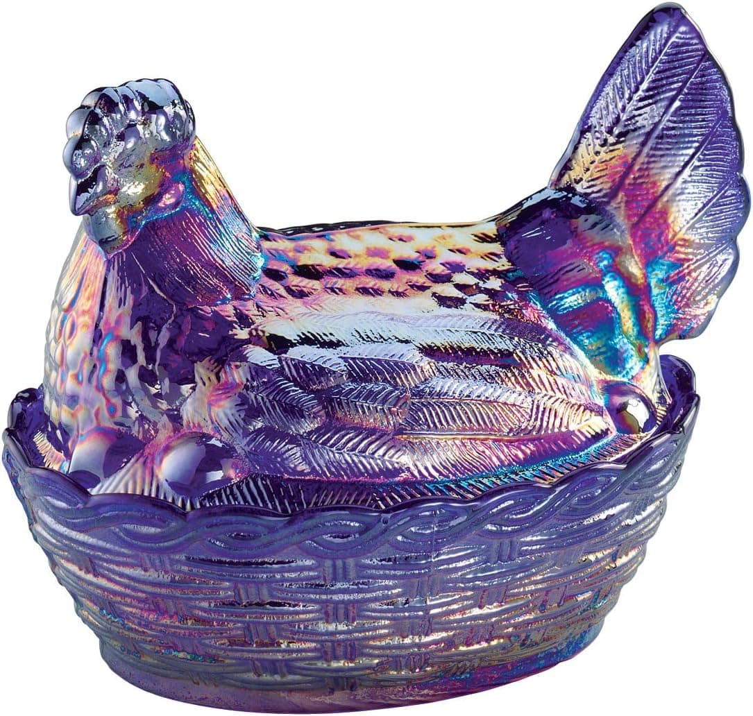 Miles Kimball Blue Carnival Depression Style Glass Hen Candy Dish