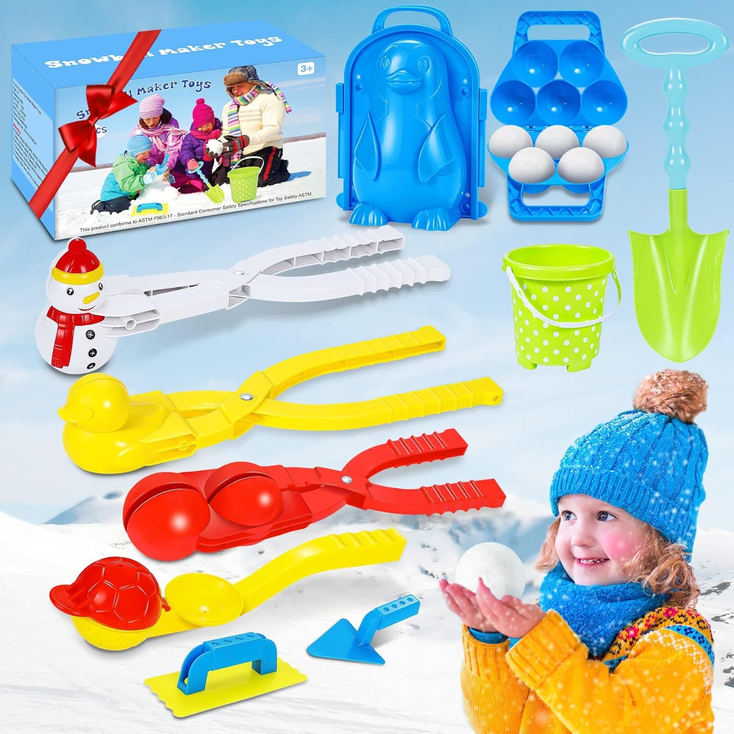 STARRYBB 10Pcs Snowball Maker, Winter Snow Toys with Handle Fun Penguin Snow Molds Duck Snowball Maker Snowman Kit Outdoor Snow Toys Snow Ball Makers for Kids Adults Xmas Gifts Snowball Fight