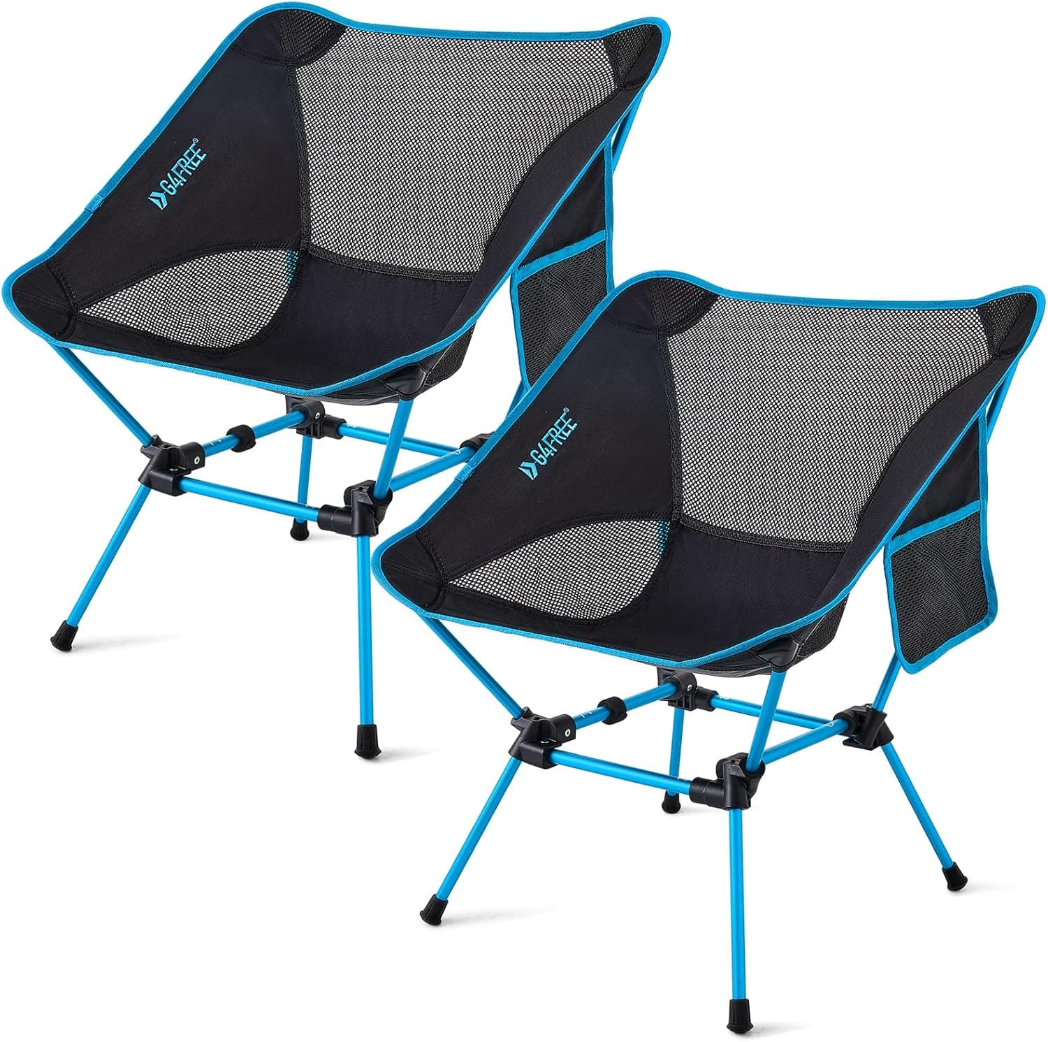 G4Free 2Pcs Folding Camping Chairs, Ultralight Compact Backpacking Folding Chairs Lawn Chairs Heavy Duty 330lbs with Side Pockets Packable for Outdoor Camp Travel Beach Picnic Travel Hiking