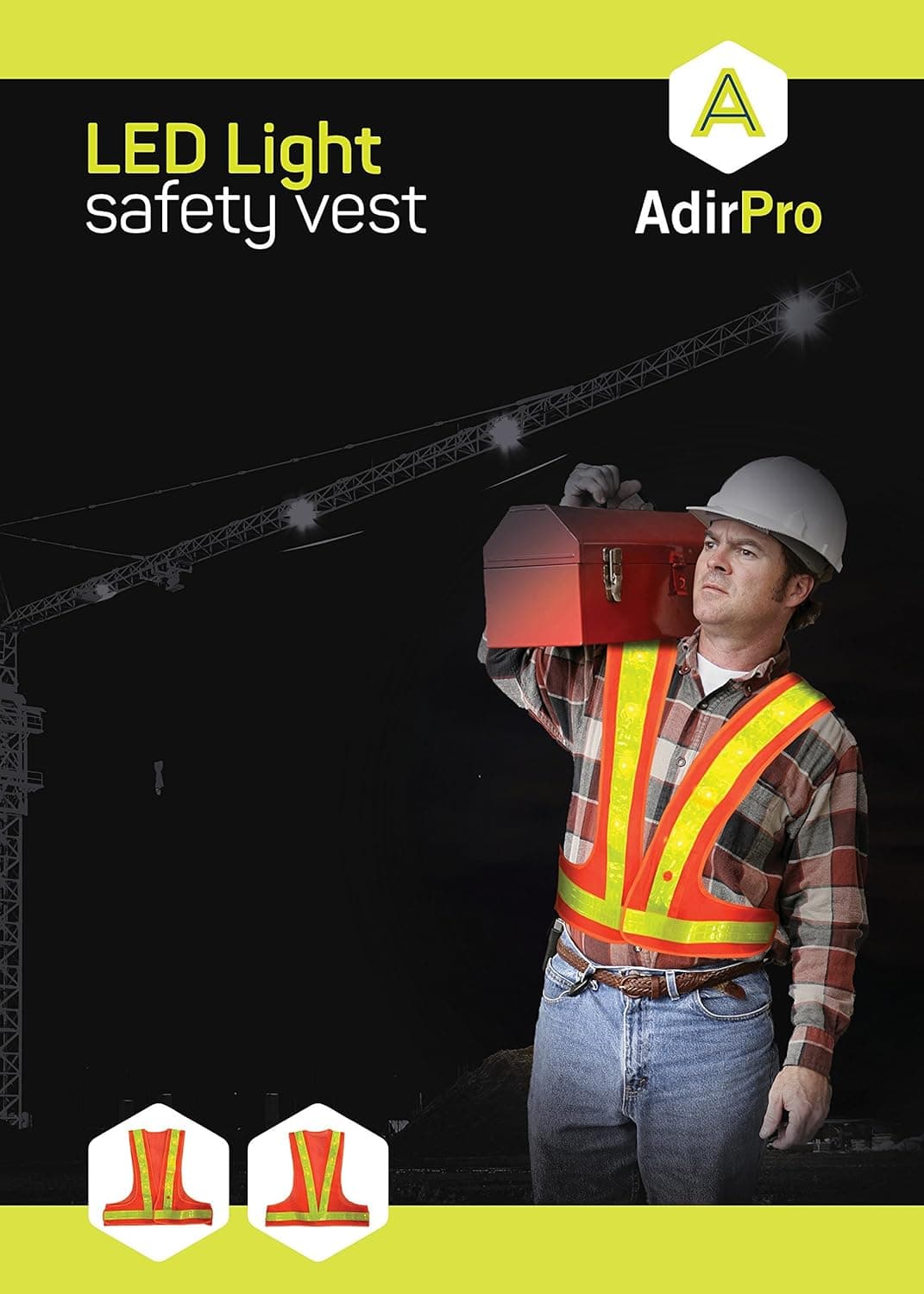 AdirPro LED Light Safety Vest with Reflective Stripes - Orange