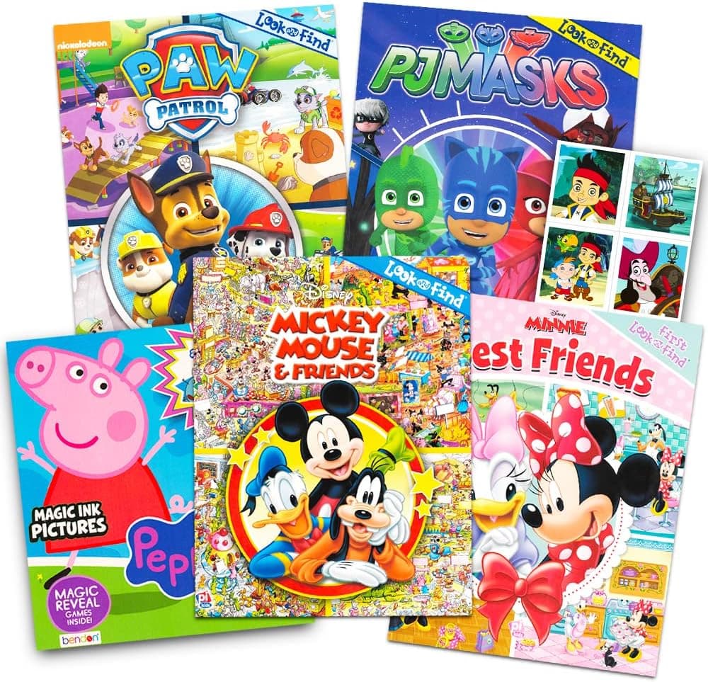 Disney Picture Search Books Set for Kids 2-4 Toddlers - 5 Find It Books Featuring Minnie Mouse, Mickey Mouse, Peppa Pig, Paw Patrol and PJ Masks.