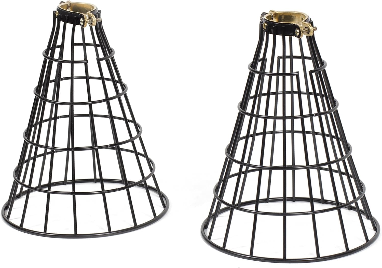 Rustic State Cone Design Decorative Metal Wire Hanging Pendant Light Cage, Lamp Shade, Bulb Cover Guard, Lighting Fixture - Industrial Vintage Farmhouse DIY Project - Set of 2 - Black