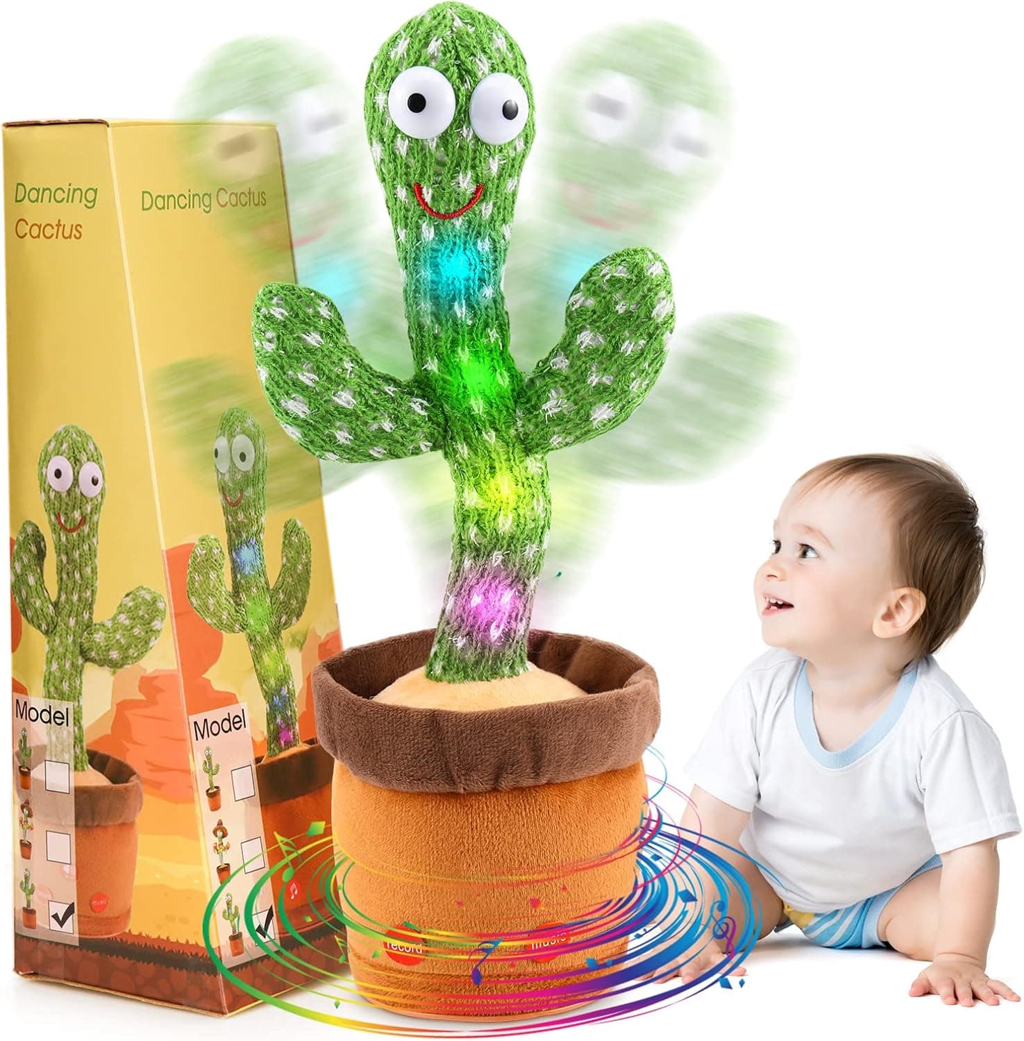 Dancing Cactus, Talking Cactus Toy, Dancing Cactus Mimicking Toy for Kids, Repeating and Recording What You Say, Cactus Baby Toy with LED, Repeat, Dance, Recording