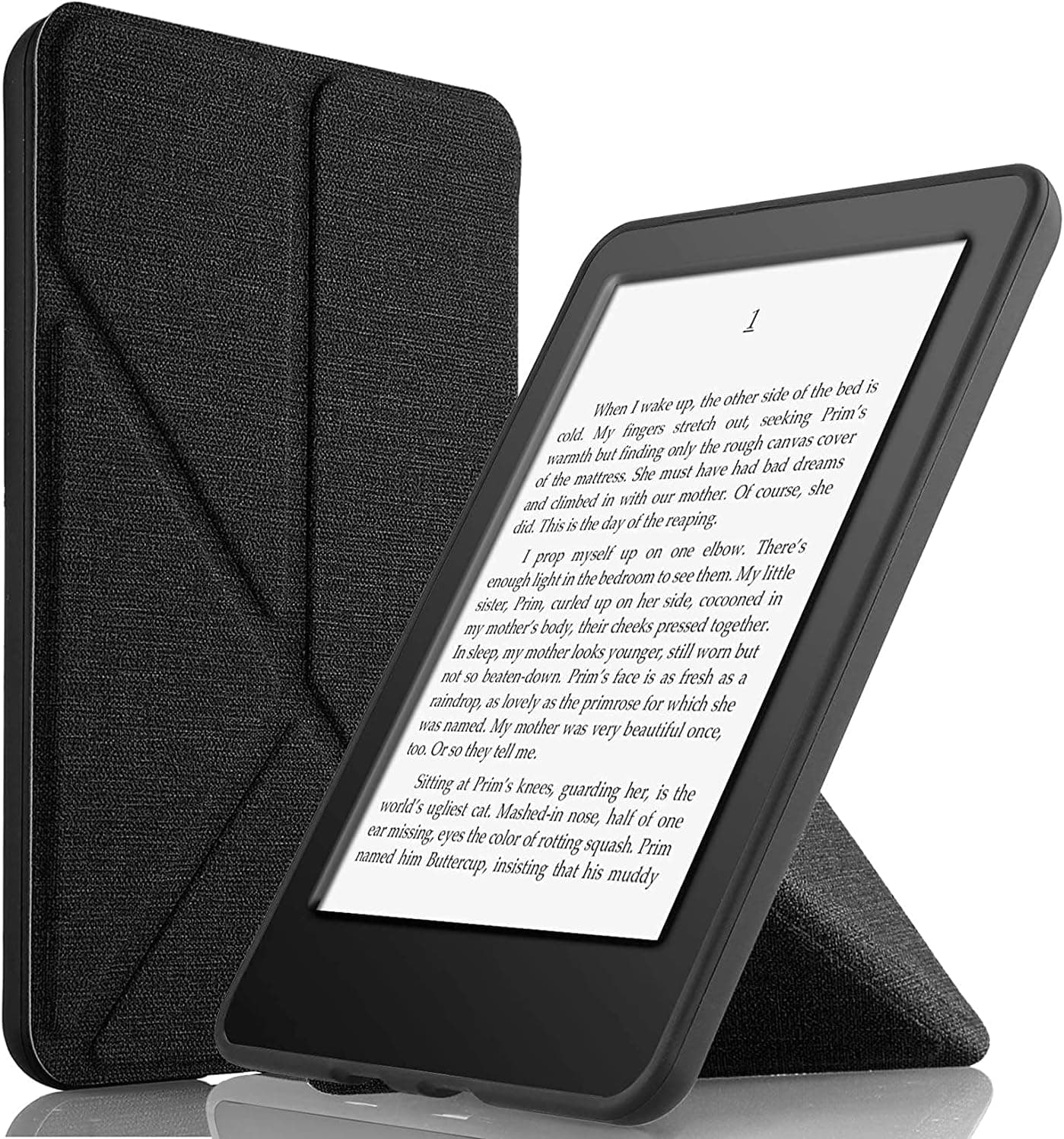 WB Ultra Light Foldable Origami Case for Kindle Paperwhite 11th Generation 2021 (Black Fabric) - E-Reader Cover with Stand - Flexible Silicone and Magnetic Sensor