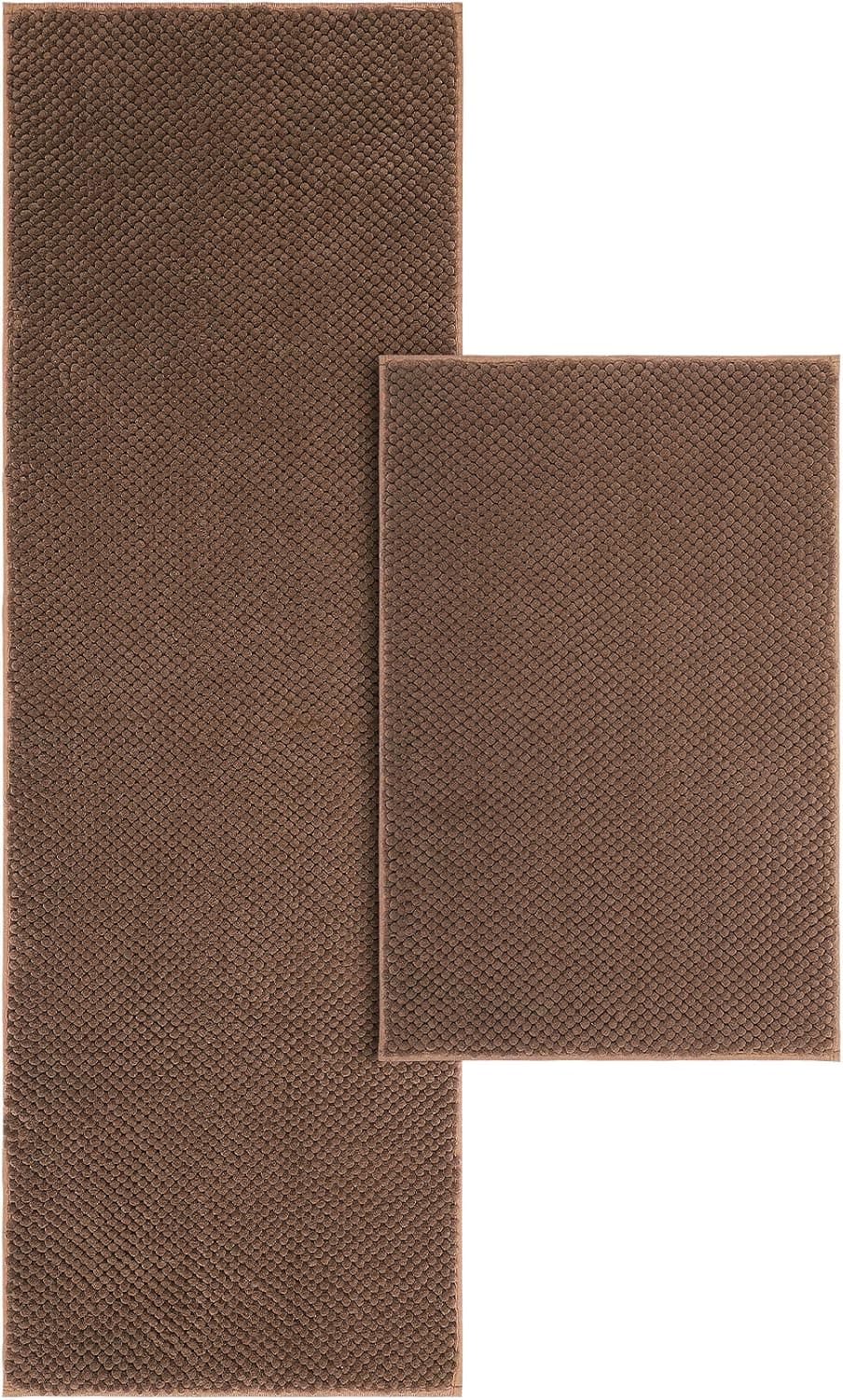 HOUSE DAY Bathroom Rugs Sets 2 Piece Bath Mats for Bathroom Non Slip Soft Absorbent Dries Quickly Chenille Bathroom Rugs Machine Washable Bathroom Mats Sets 17"×48" + 17"×24" Brown