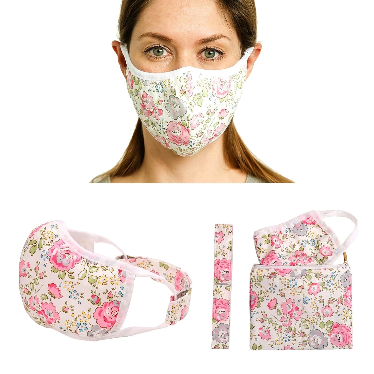 MCW Handmade 4-Layer Face Mask 100% Cotton Reusable & Washable w/Strap&Pouch Women (10M)