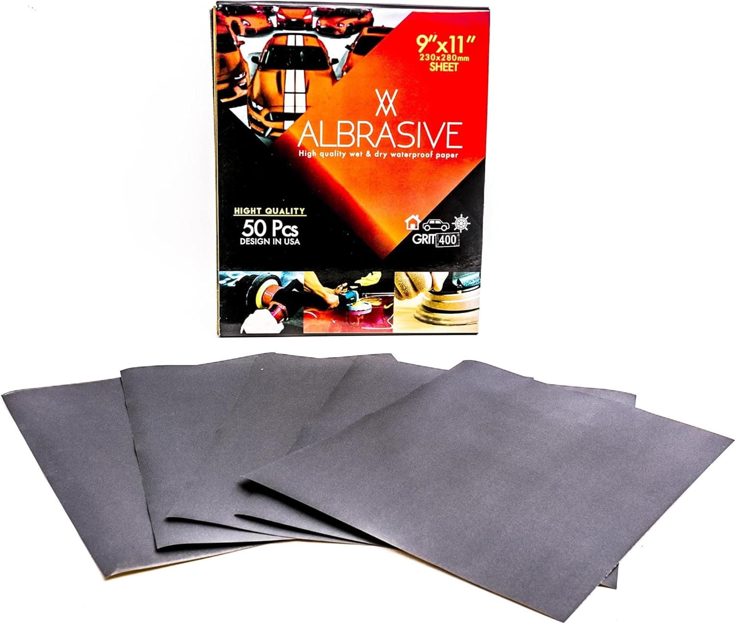 ALbrasives Wet Dry Sandpaper Sheets 9 x 11 Inches, 50 Pack, Made of Silicon Carbide (400 Grit)