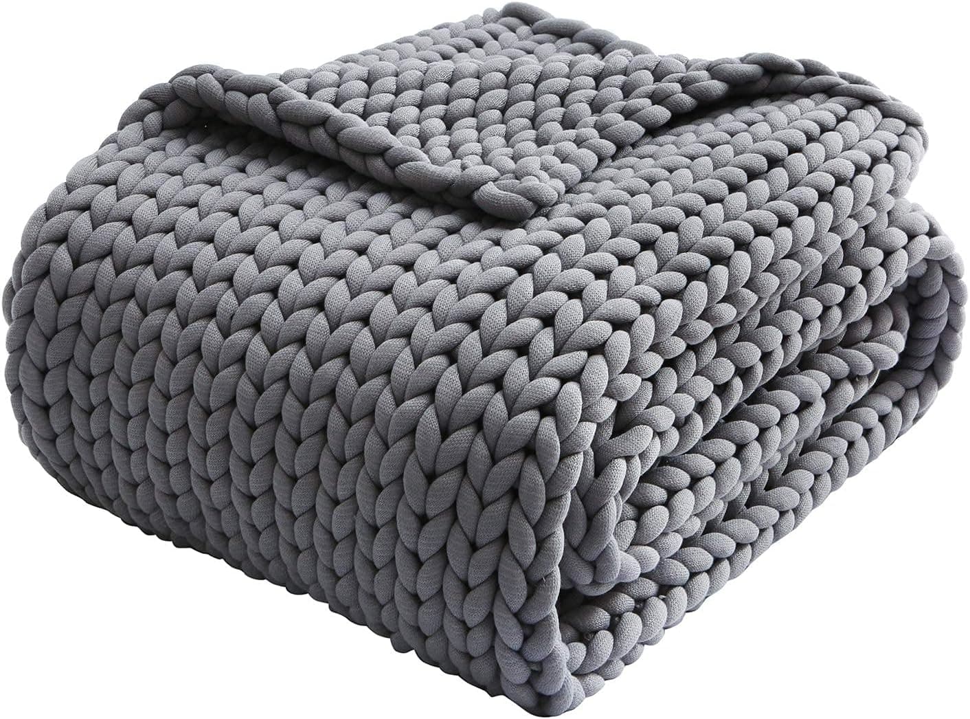 ZonLi Chunky Cooling Knitted Throw Weighted Blanket 10 Pounds (Light Grey, 50''x60''), Handmade Weighted Knit Blanket for Kids, Soft Breathable Cozy Home Decor for Sofa Bed, Even Weight & No Beads
