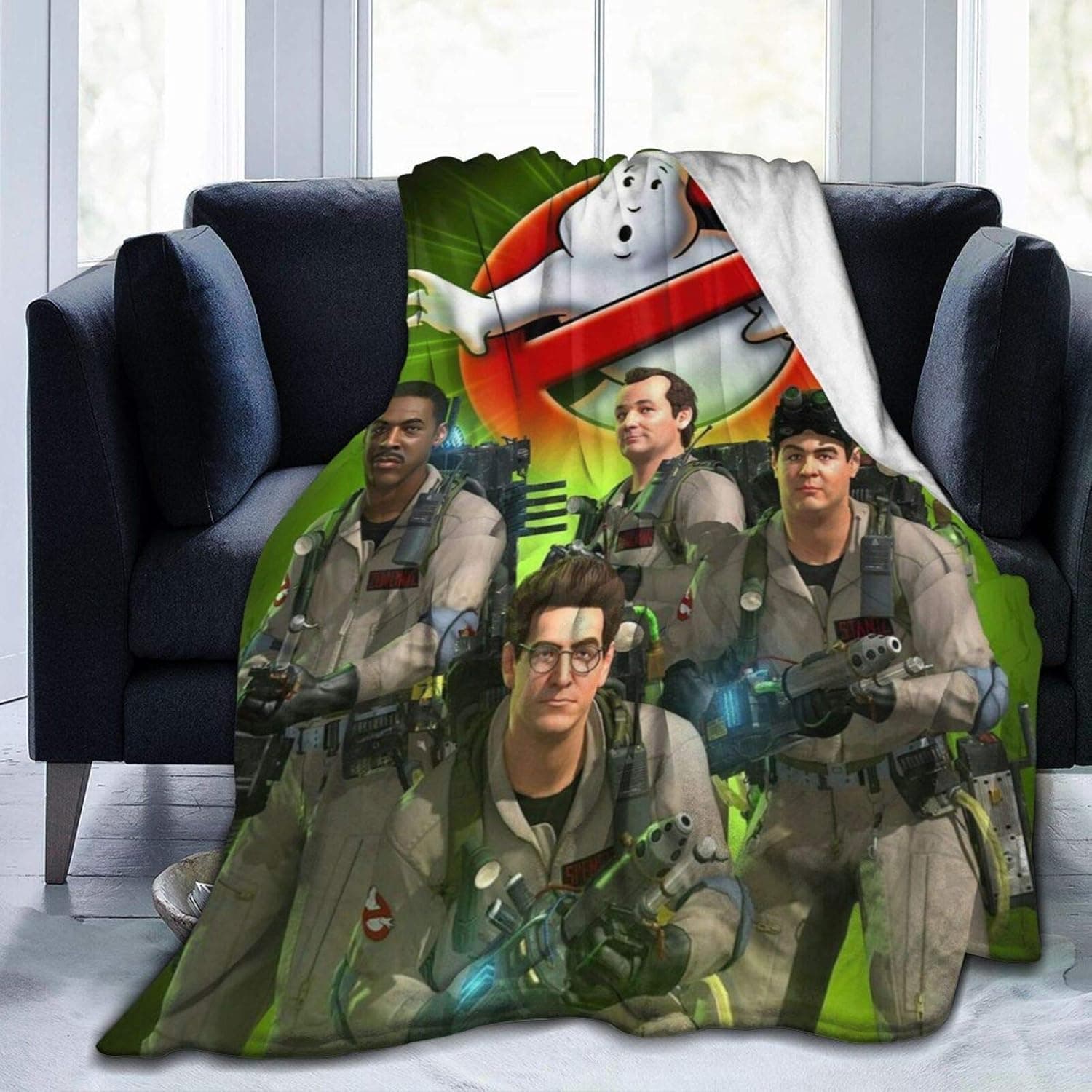 ZOMOY Cartoon Green Blanket Ultra-Soft Ghostbusters Blanket Ghost Busters Micro Fleece Blanket Warm Cozy Ghost World Flannel Throw Blanket for Couch Sofa Bedding Bed,Gifts for Adults Kids 50*40inch