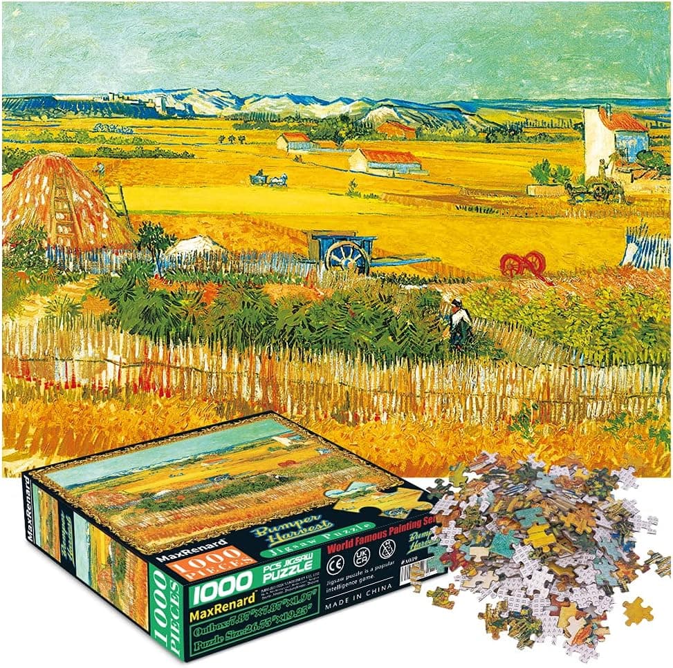 BUSCBEAR Fine Art Van Gogh Puzzle 1000 Pieces for Adults Kids Bumper Harvest Wheat Field Oil Painting Jigsaw Puzzles Toy Gift Home Wall Decoration