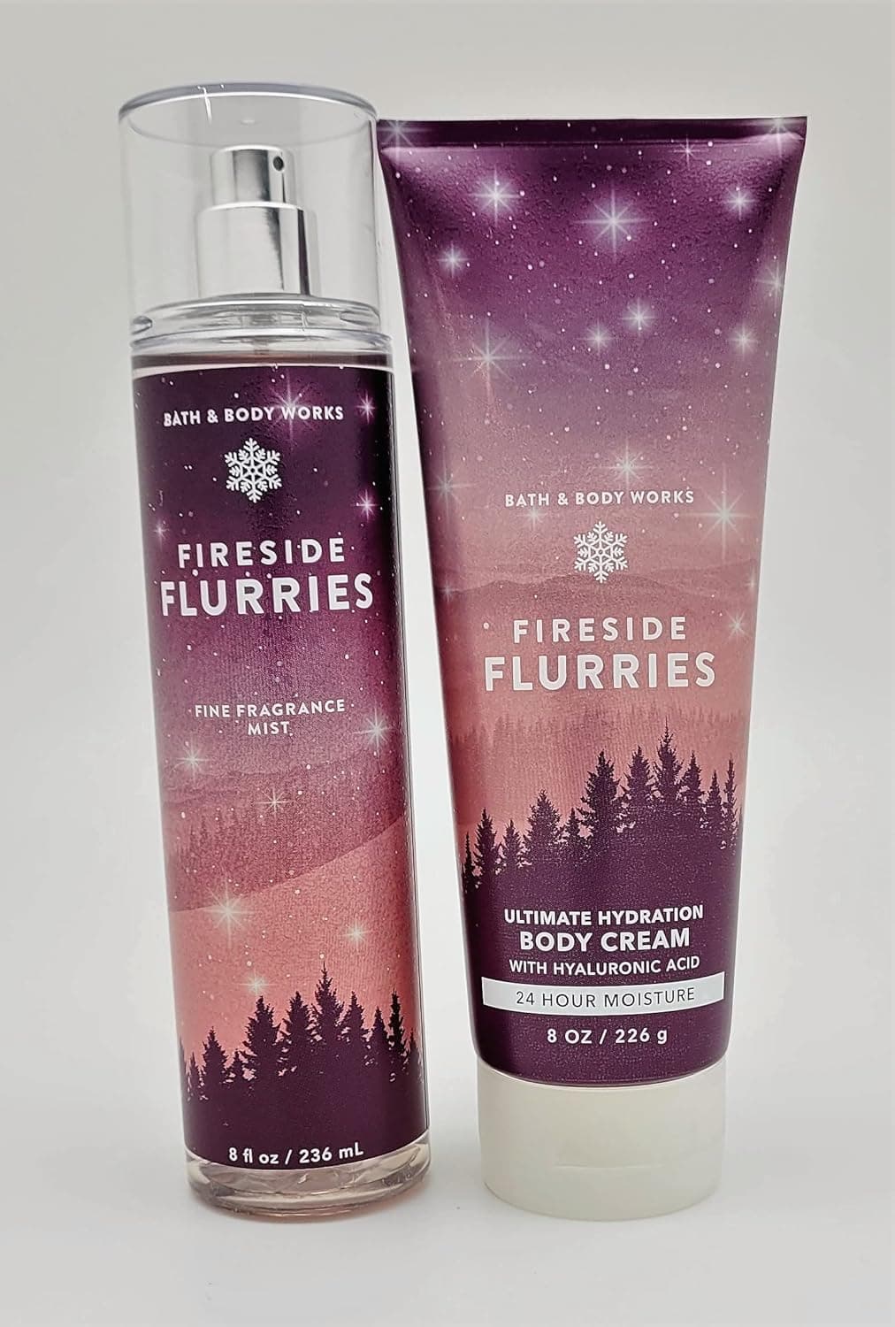 Bath & Body Works - Fireside Flurries - 2 pc Bundle - Fine Fragrance Mist and Ultimate Hydration Body Cream - 2021, Purple