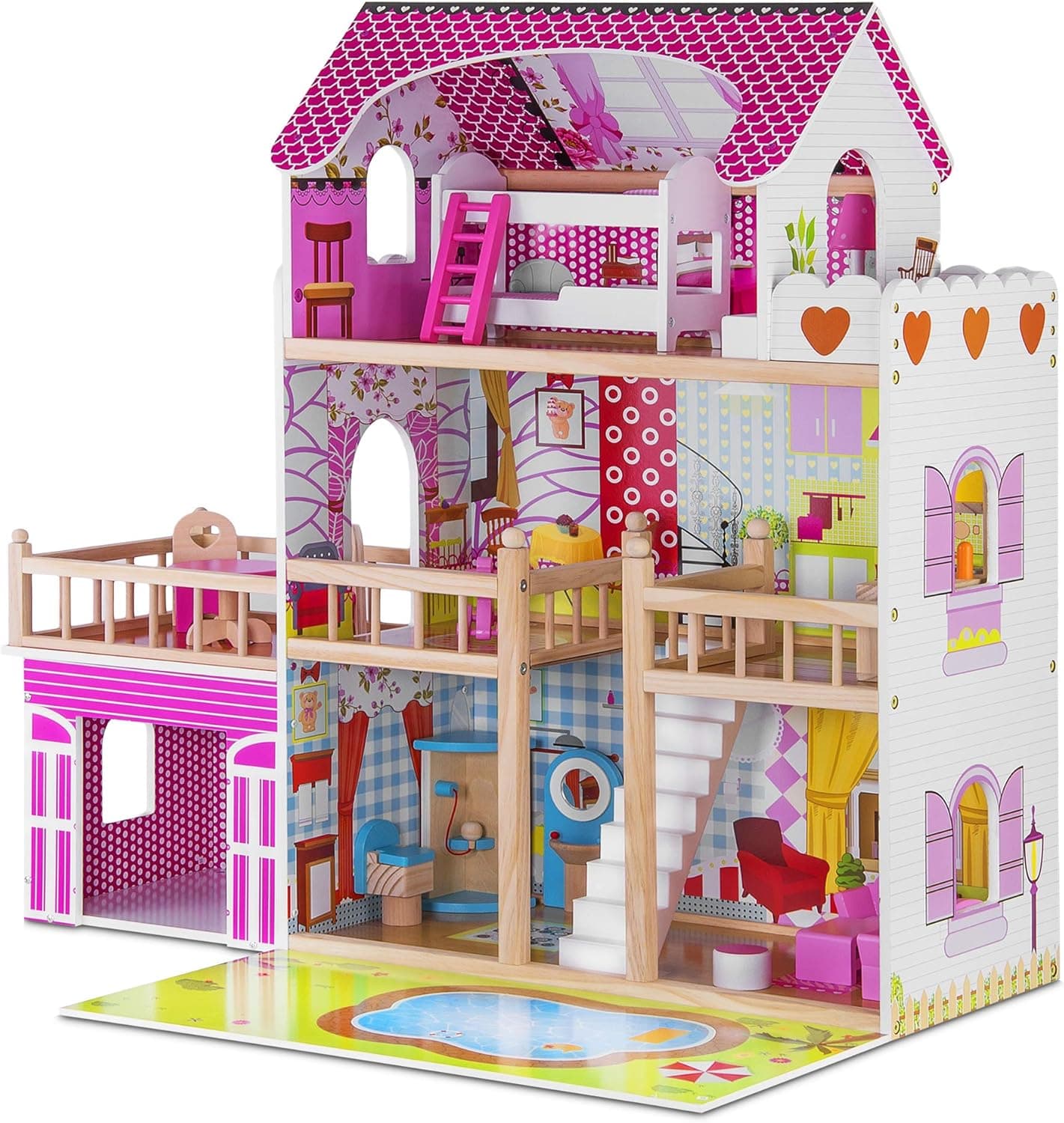 Play Kitchen - Real Wooden Kitchen Set for Kids with Lights & Sound - Toddler Kitchen Kids Playset - Small Child’s Pretend Kitchenette for Boy, Girl, Big Kids Ages 3-10 - Stove Cooktop, Microwave, Ice