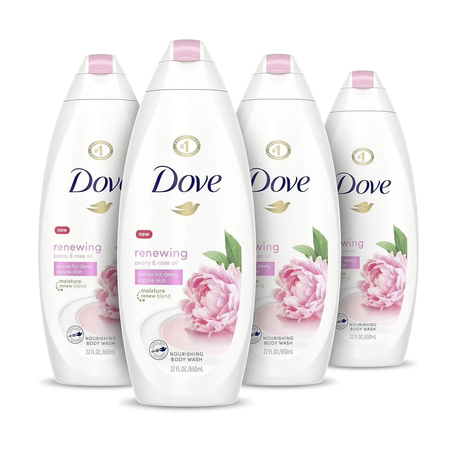 Dove Body Wash 100% Gentle Cleansers, Sulfate Free Peony and Rose Oil Effectively Washes Away Bacteria While Nourishing Your Skin, 22 Fl Oz (Pack of 4)