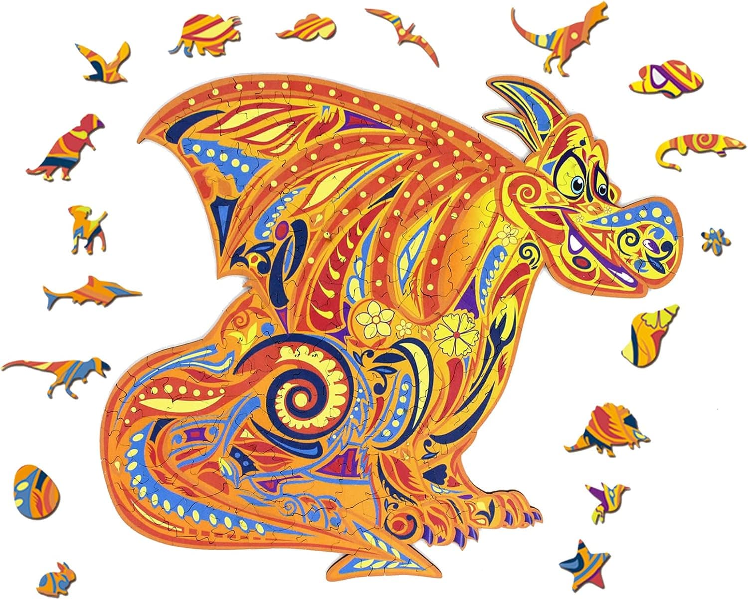 Wooden Puzzles for Adults, 210 Uniquely Shaped Dragon Animal Puzzle Pieces, Wooden Puzzle Gifts for Adults and Kids (Medium -10.2 X 11.3 Inches)