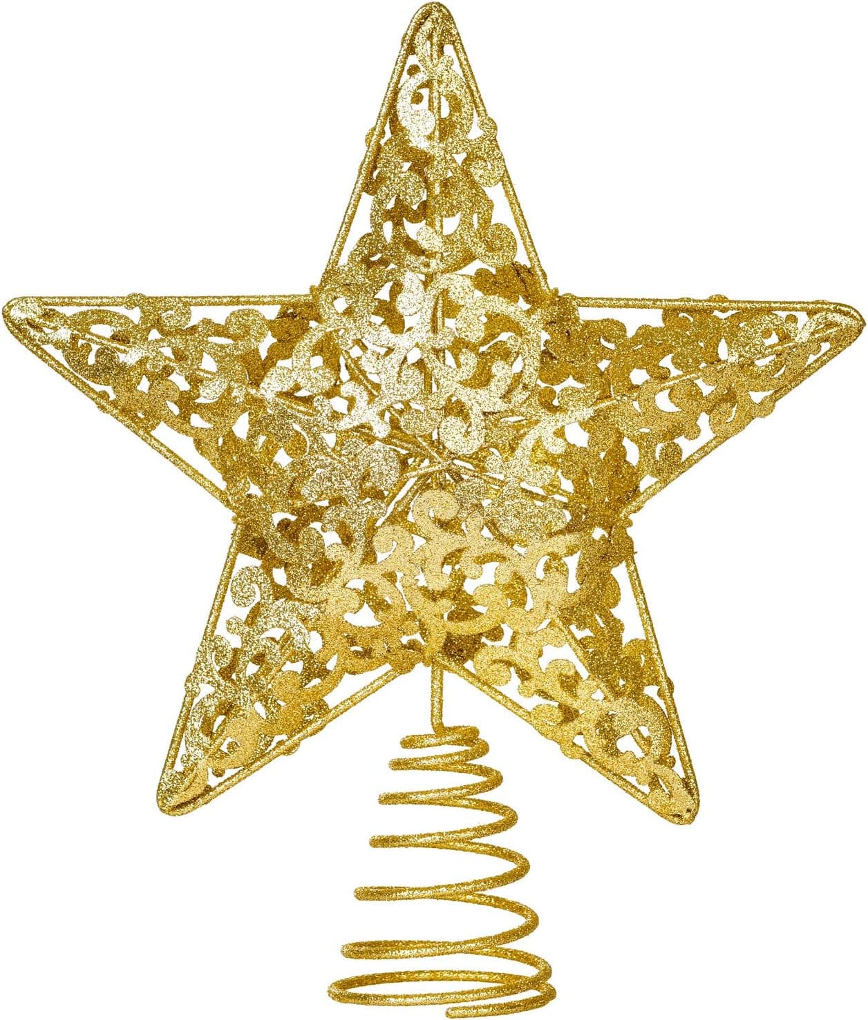 Lvydec Metal Glittered Christmas Tree Topper, 10.7" X 9.2" Gold Star Tree Topper Christmas Treetop Decoration for Festival Home (Gold)