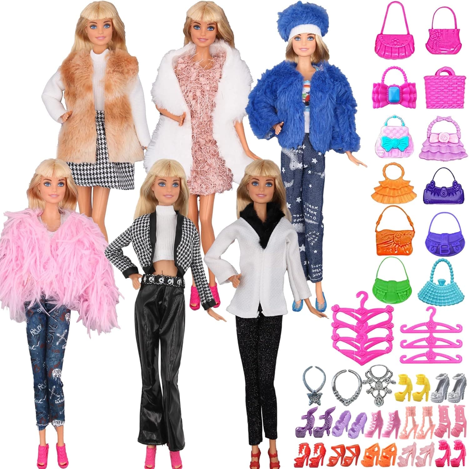 ZTWEDEN Doll Winter Coat Jacket Clothes and Accessories for 30cm Girl Doll with Doll Shoes Winter Tops Coat Jacket Jeans Dress Skirt T-Shirt Hat Hangers Necklaces Handbags for Girls Xmas Gift