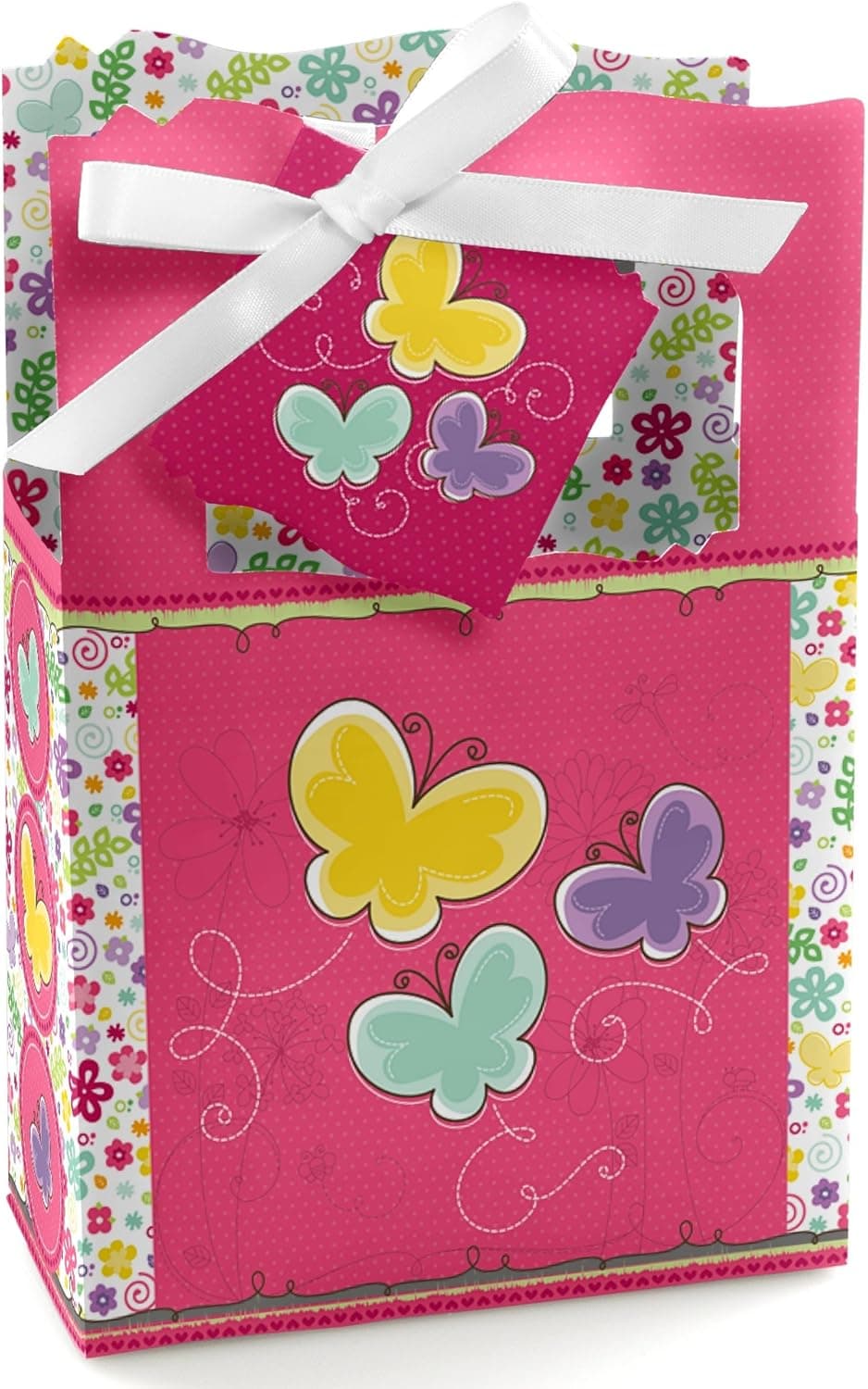 Playful Butterfly and Flowers - Baby Shower or Birthday Party Favor Boxes - Set of 12