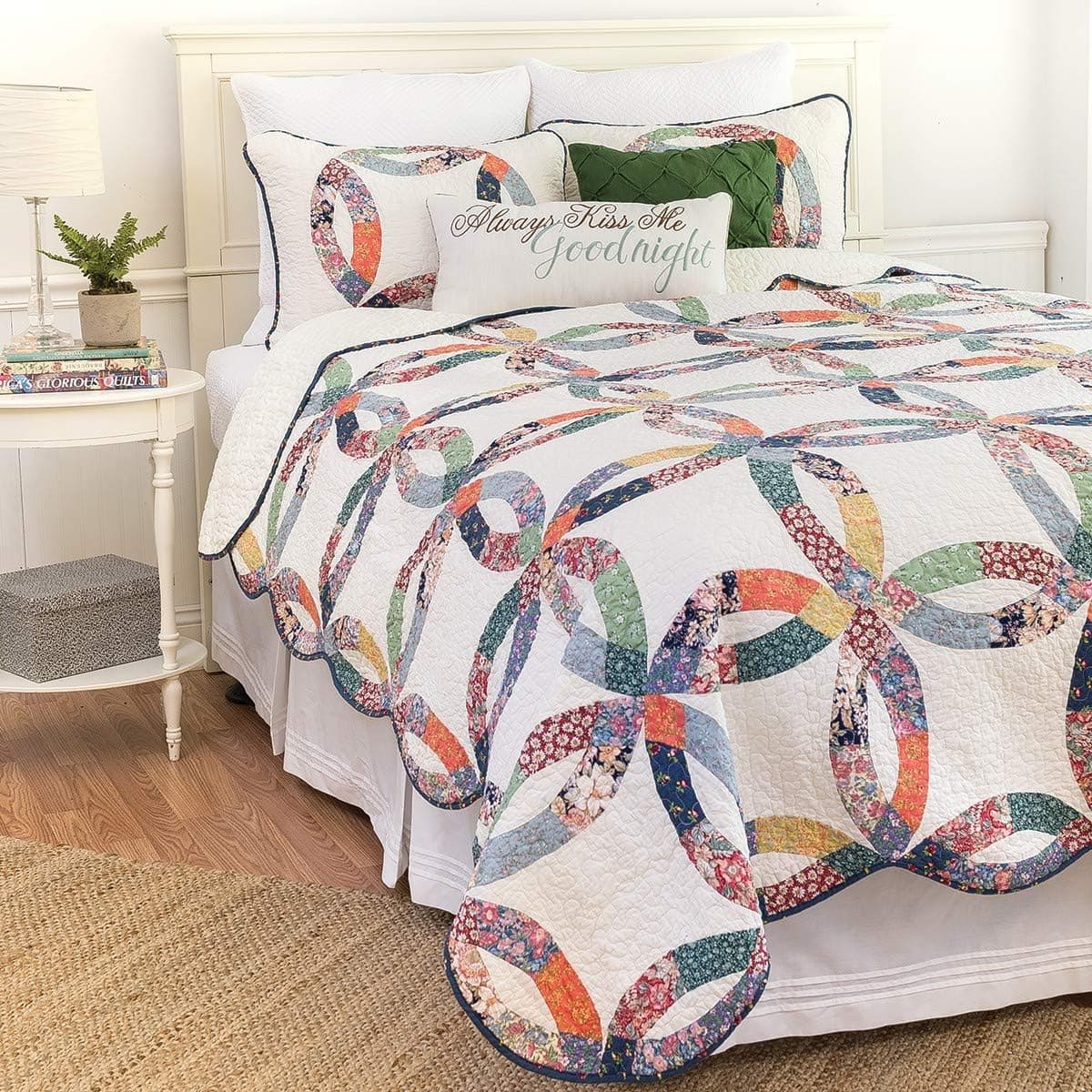C&F Home Heritage Double Wedding Ring Luxury Vintage Patchwork Twin Sham 2 Piece Machine Washable Quilt 100% Cotton Lightweight Reversible Bedspread Coverlet Set Twin 2 Piece Set White