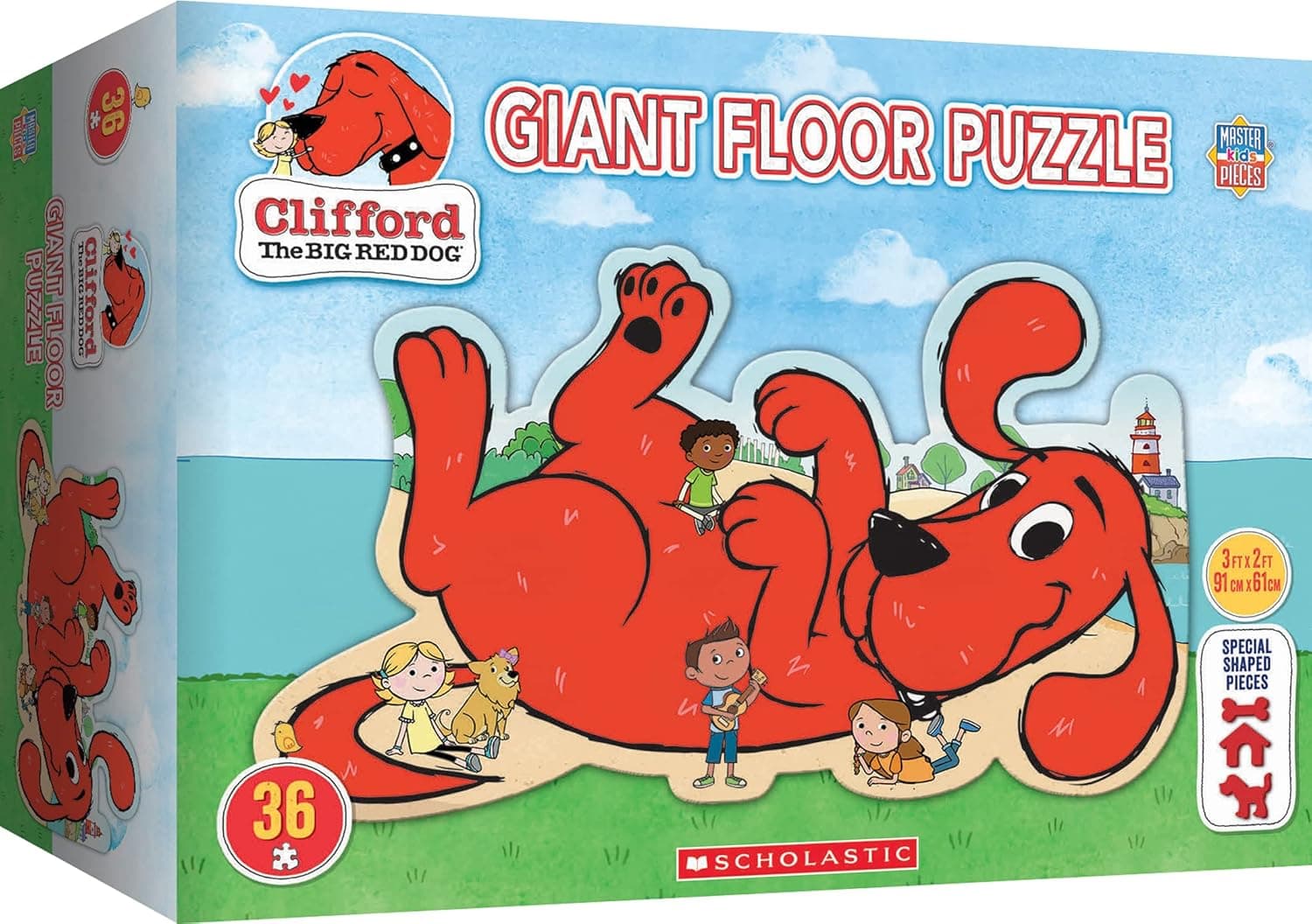MasterPieces Floor Puzzle - Jumbo Size 36 Piece Jigsaw Puzzle for Kids - Clifford The Big Red Dog Shaped Puzzle - 3ftx2ft