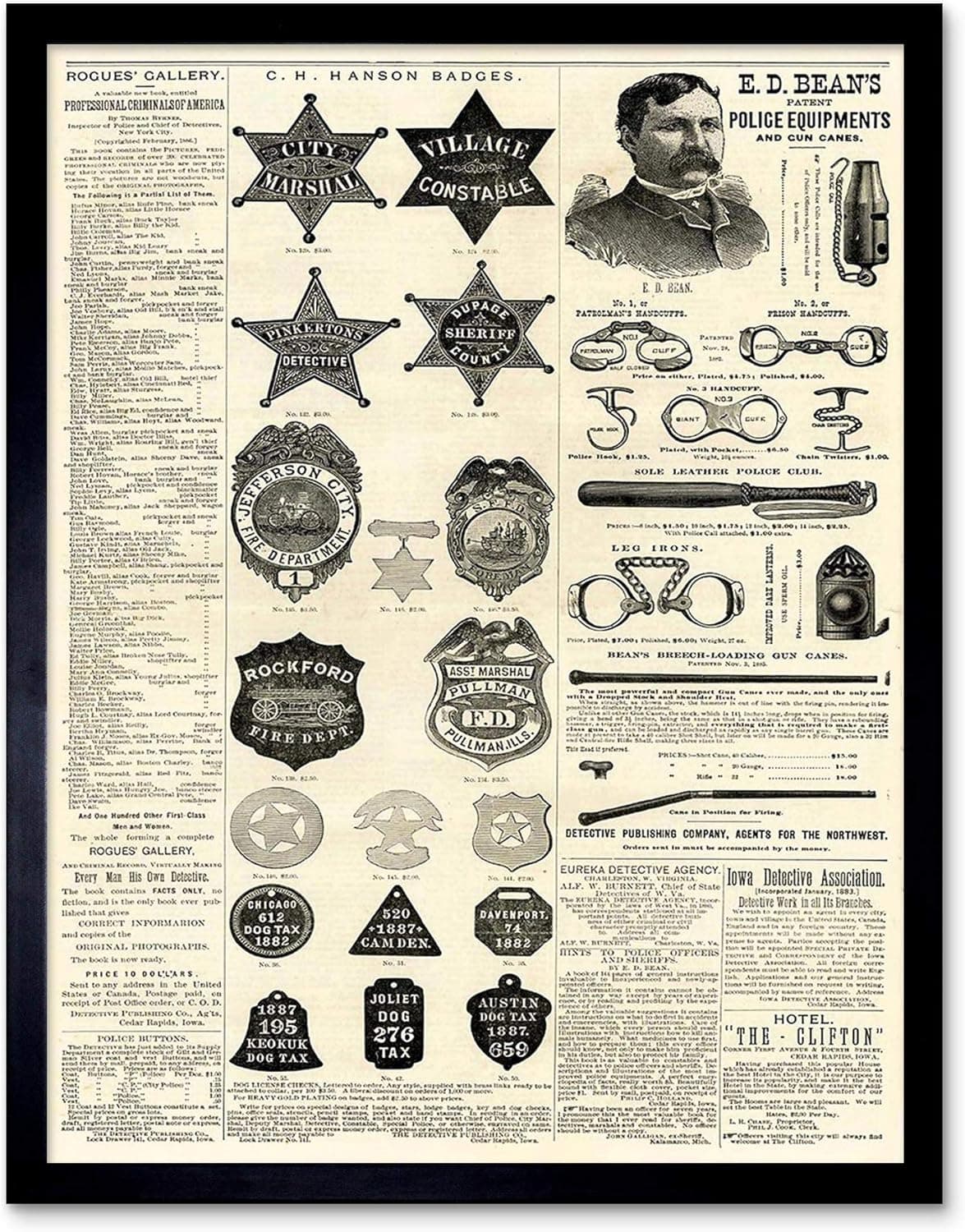 Magazine Page Police Equipment Sheriff Badge USA Art Print Framed Poster Wall Decor 12x16 inch