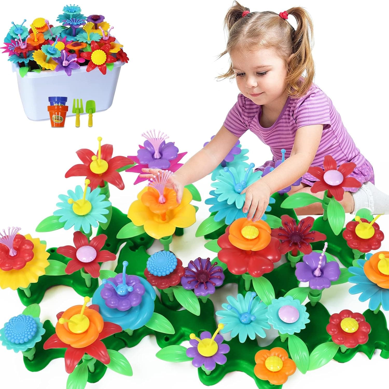 KAZI Stem Flower Garden Building Toys for Girls Aged 3 4 5 6 7 Years Old Toddlers - Birthday Gifts for Kids, 100 Pcs