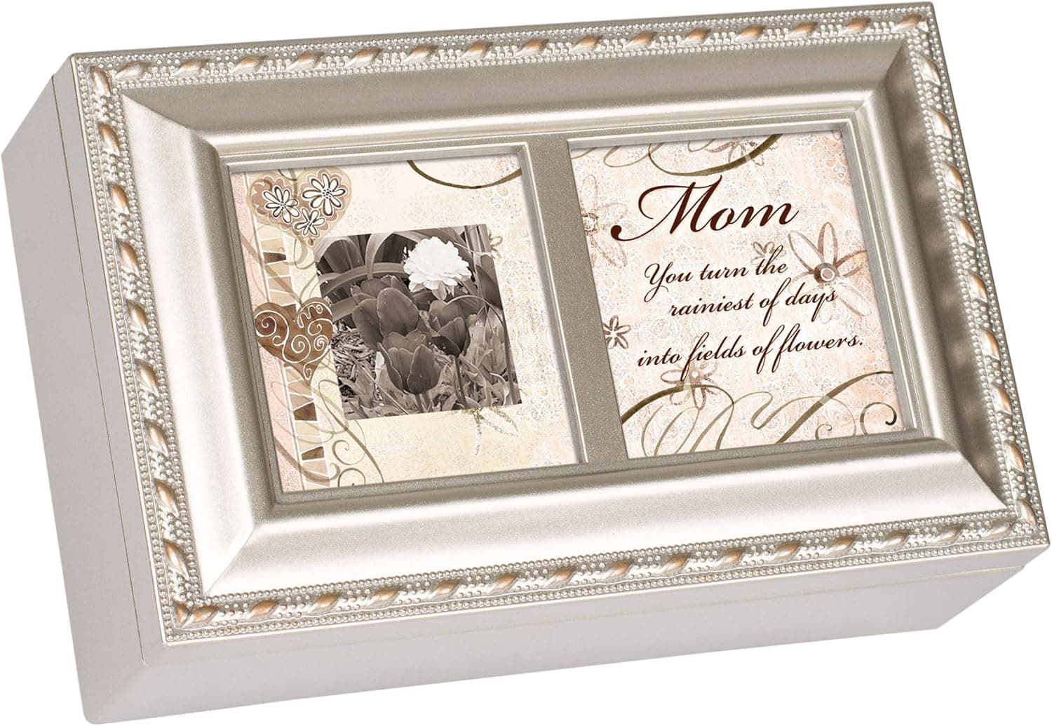 Mom Champagne Silver Petite Music Box / Jewelry Box Plays Wind Beneath My Wings