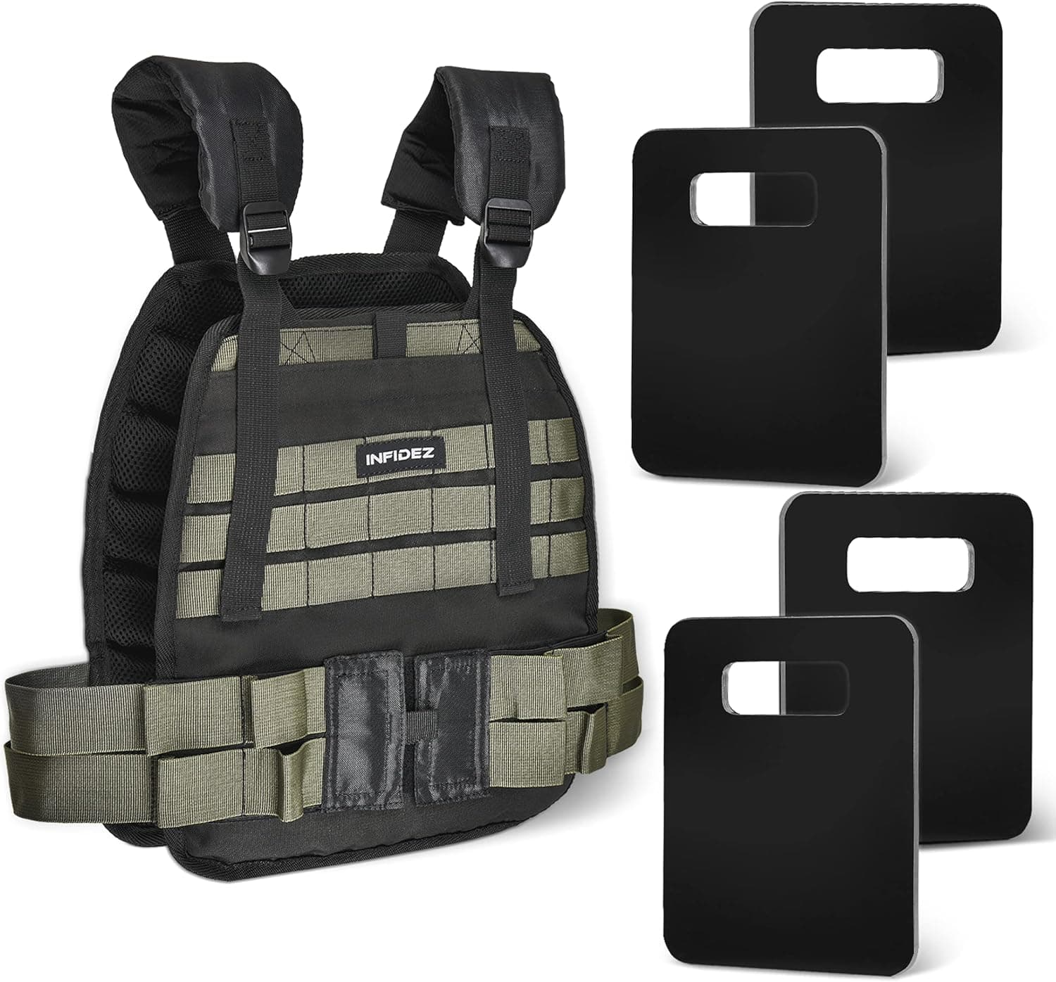 INFIDEZ Tactical Adjustable Weighted Vest 12-31lbs with Weight Plates 8x10 inch Included, Quick Release Strength Training Weight Vests, Running Vest for Men