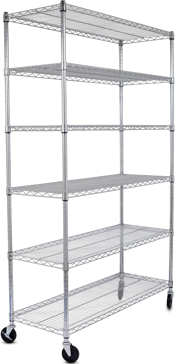 Internet's Best 6-Tier Wire Shelving | Chrome | Heavy Duty Shelf | Wide Adjustable Rack Unit with Locking Wheels | Kitchen Storage