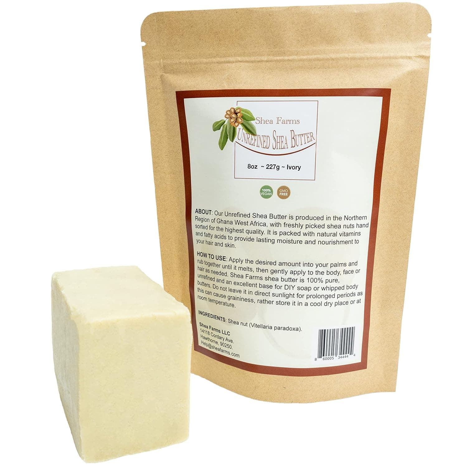 Raw Shea Butter - 8oz/.5lb Unrefined Shea Butter - Moisturizing African Shea Butter for All Skin Types - 100% Natural and Pure - Use it alone, as a base for Soap or Whipped Body Butter