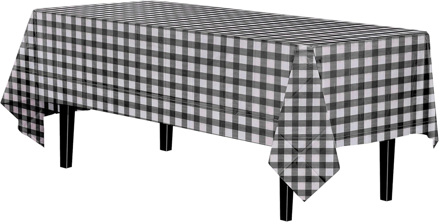 Exquisite Black Gingham Checkerboard Plastic Table Cover - 54" x 108" (Rectangle)
