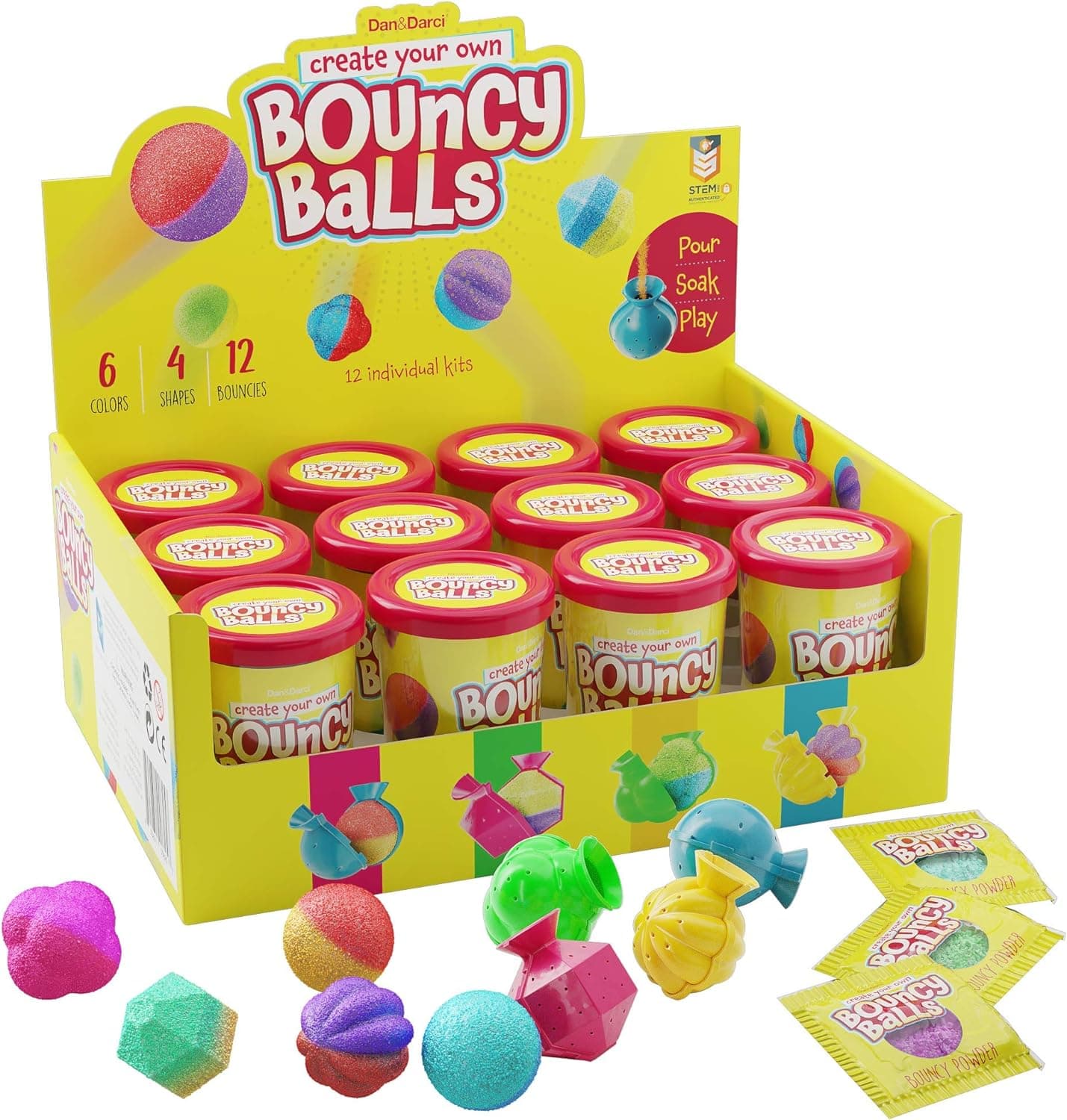 Make Your Own Bouncy Ball Kit - 12 Individual Kits - Science Party Favors - Cool Birthday Parties Activities for Kids - Create 12 Balls - Fun DIY Arts and Crafts for Kids Bulk - STEM Craft Projects
