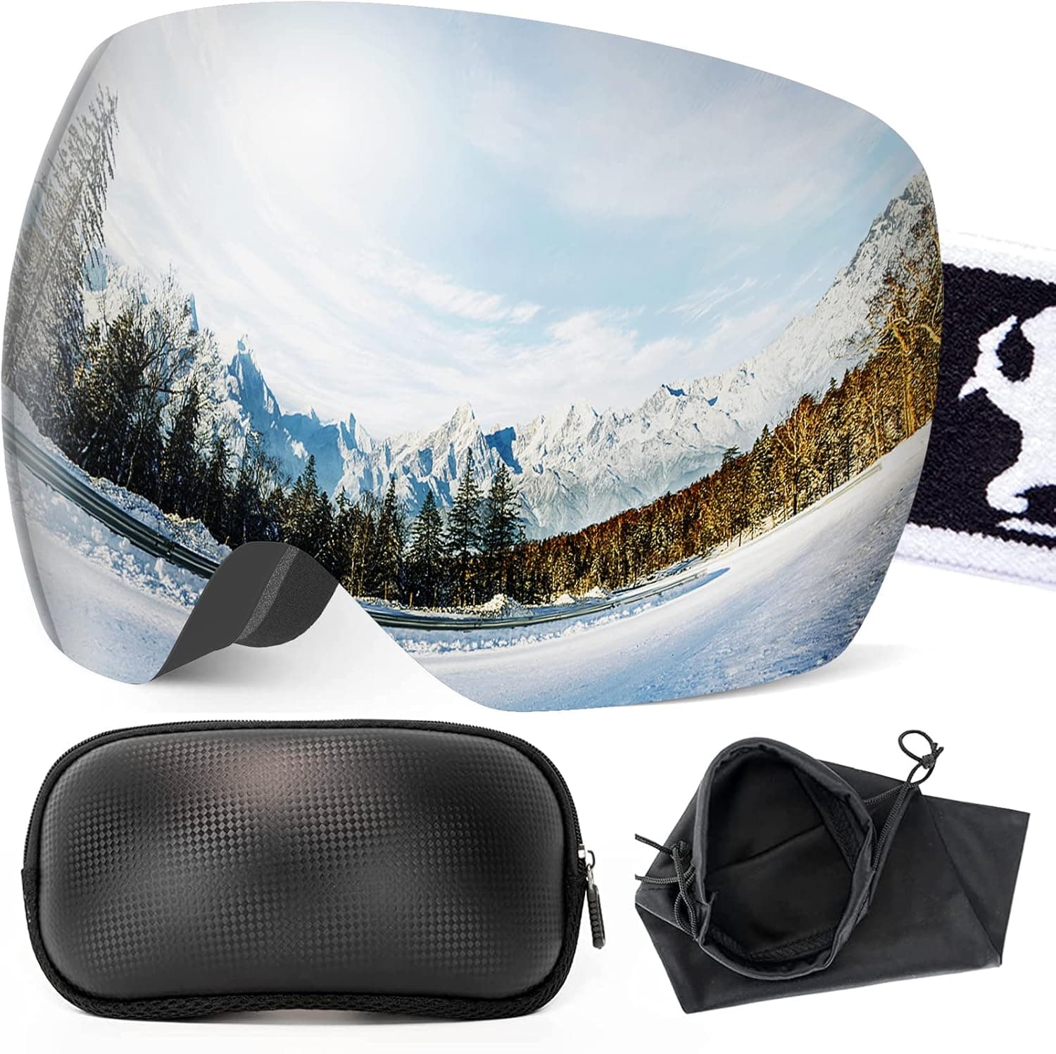 Ski Goggles for Men Women - OTG Snowboard Goggles with Framless Anti-Fog Spherical Lens