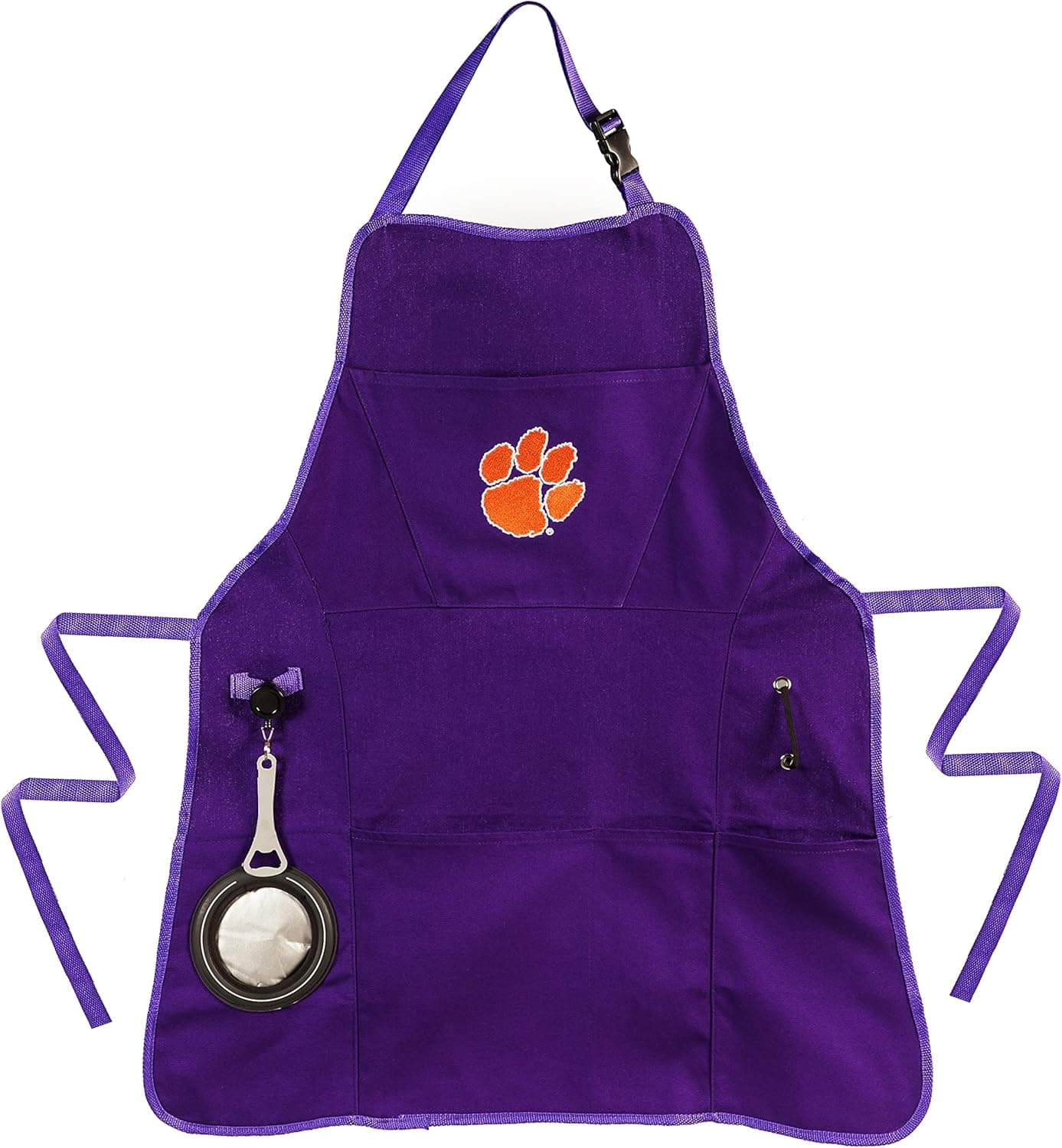 Team Sports America Collegiate Clemson University Ultimate Grilling Apron Durable Cotton with Beverage Opener and Multi Tool For Football Fans Fathers Day and More