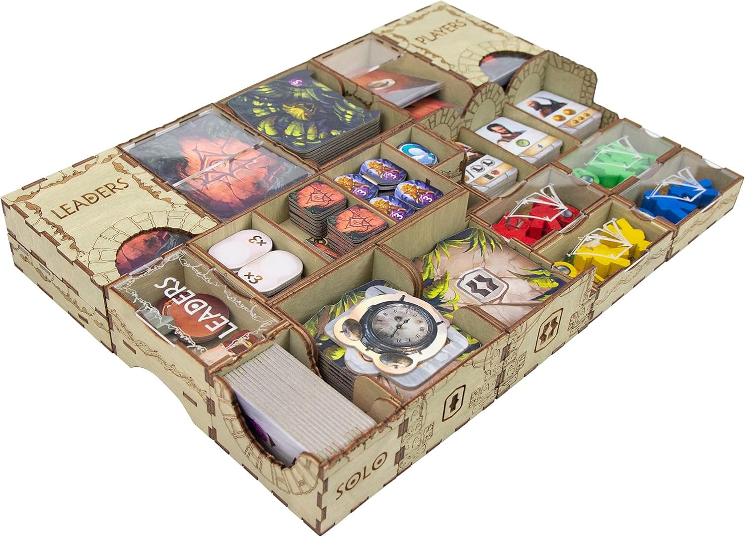 SMONEX Lost Ruins of Arnak Board Game Organizer Compatible with Lost Ruins of Arnak Expedition Leaders, Solo Mini and All Promo Cards - Durable Lost Ruins of Arnak Organizer Insert Made from Plywood