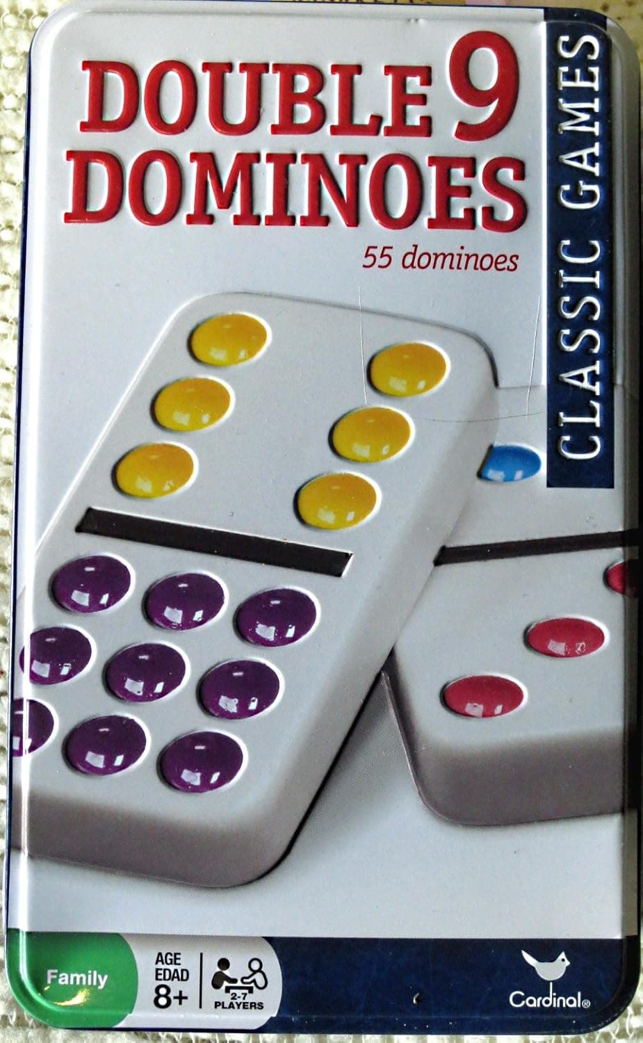 Cardinal Industries Inc 9511C-4 Double 9 Dominoes in Tin Assorted Colors