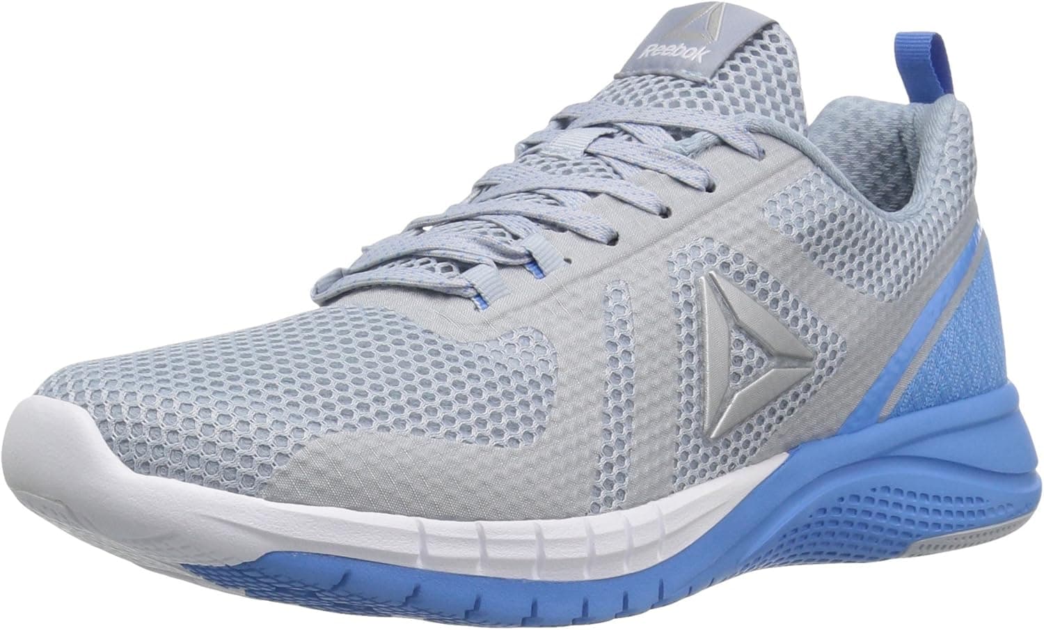 Reebok Women's Print Run 2.0 Shoe, Cloud Grey/Sky Blue/Black/Gable Blue/White/Silver, 8 M US