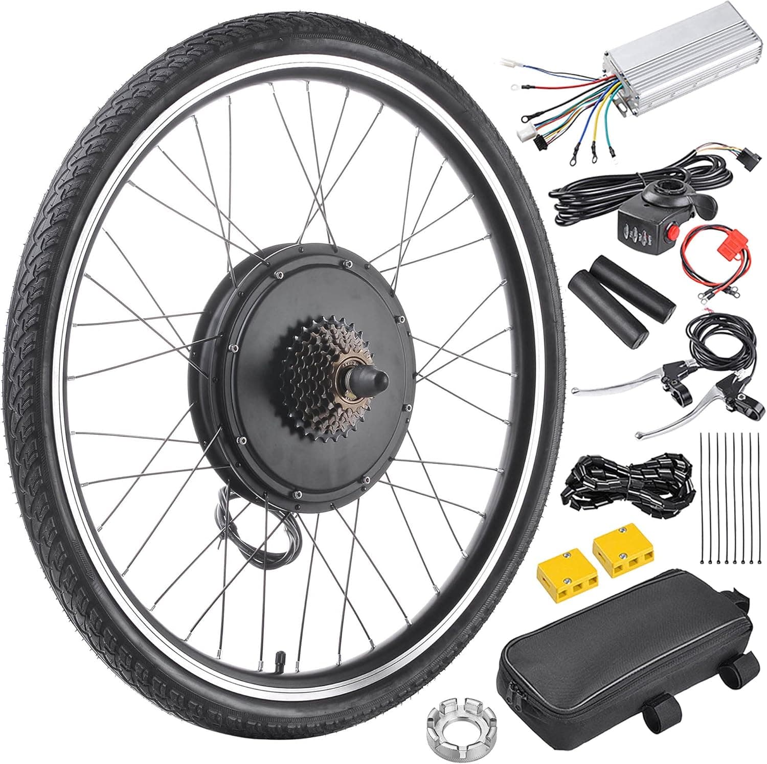 AW Electric Bike Conversion Kit 48V 1000W 26" Front/Rear Wheel E-Bike Conversion Kit Dual Mode Controller Thumb Throttle Ebike Wheel Kit Cycling Hub Conversion Kit