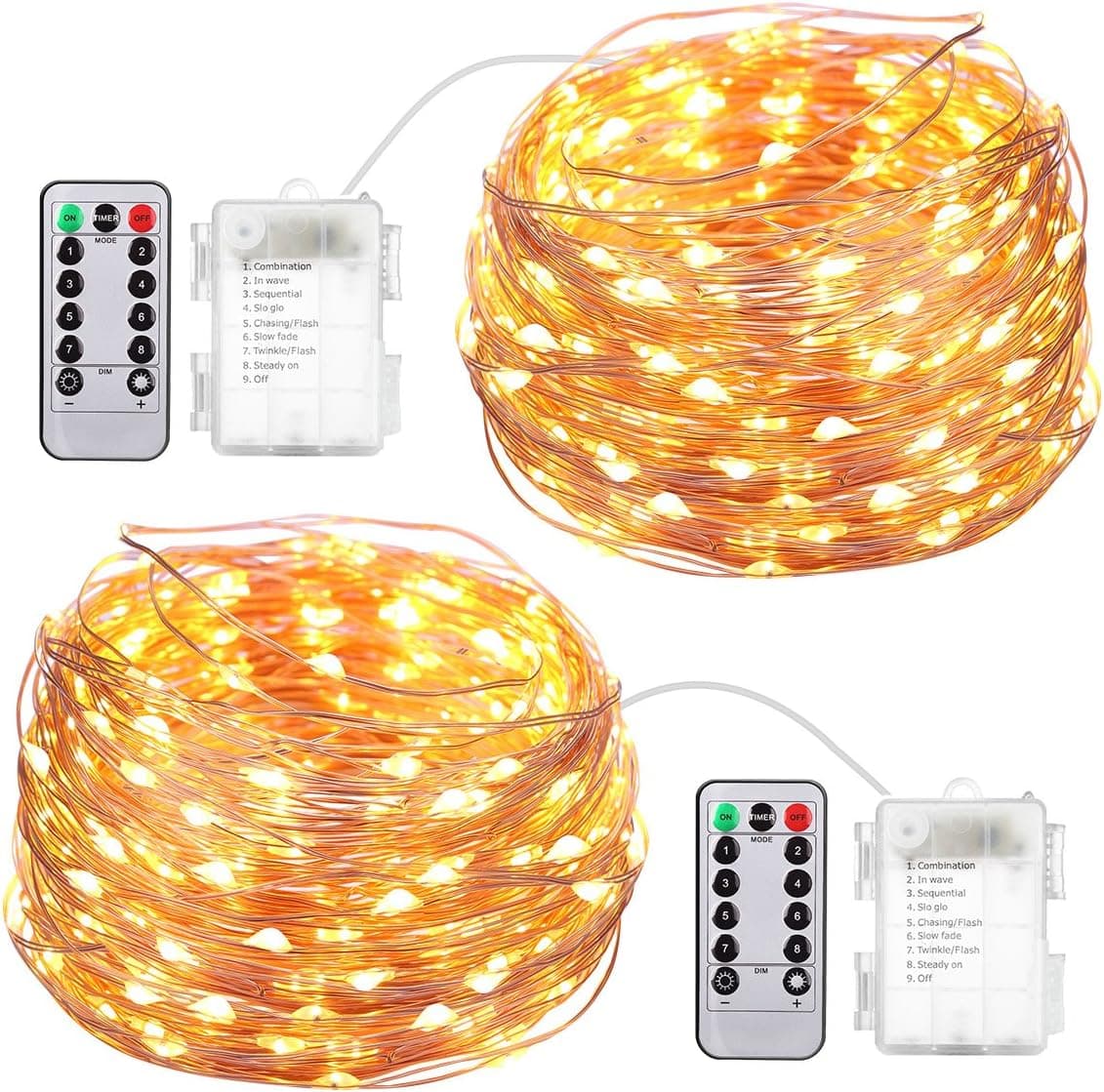 AMIR Upgraded Fairy String Lights, 2 Pack 16.4ft 50 Led Starry Lights with Remote Control, 8 Modes Waterproof Decorative Lights Battery Operated for Garden Wedding Christmas (Battery Not Included)