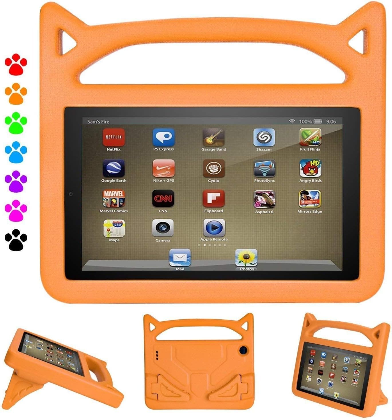 F i r e H D 8 Kids Case, Roasan Super Protection Lightweight Handle Shockproof Screen Protector for F i r e H D 8" Tablet (8th 2018 Gen / 7th 2017 Gen / 6th 2016 Gen, Orange)