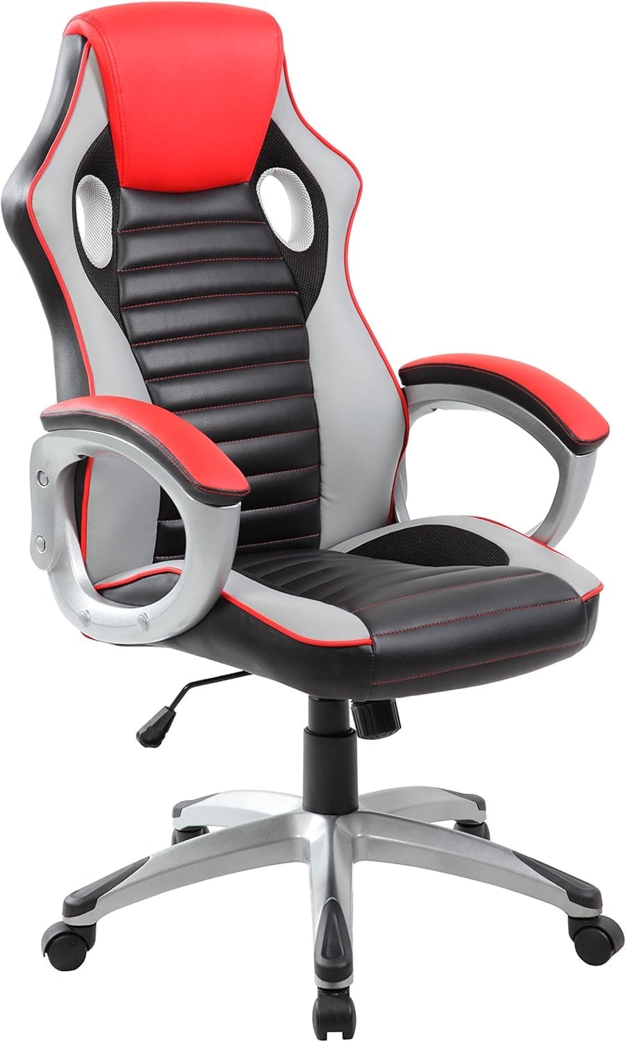 Anji Modern Furniture High Back Ergonomic Racing Style PC Gaming Executive Swivel PU Leather Office Chair, Black/Red