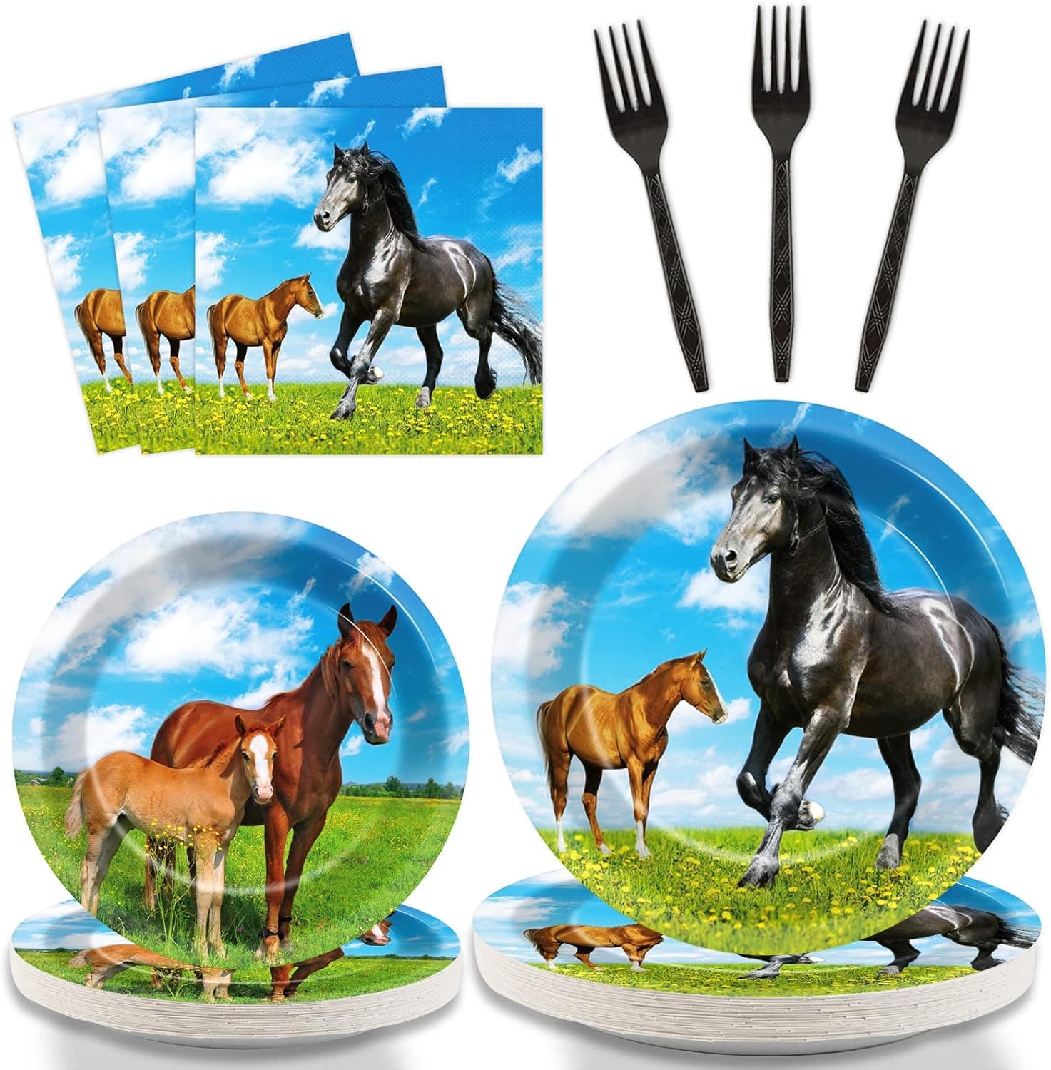 gisgfim 96 Pcs Horse Party Plates and Napkins Party Supplies Horse Party Tableware Set Wild Horse Theme Party Decorations Favors for Girls Boys Birthday Baby Shower Serves 24