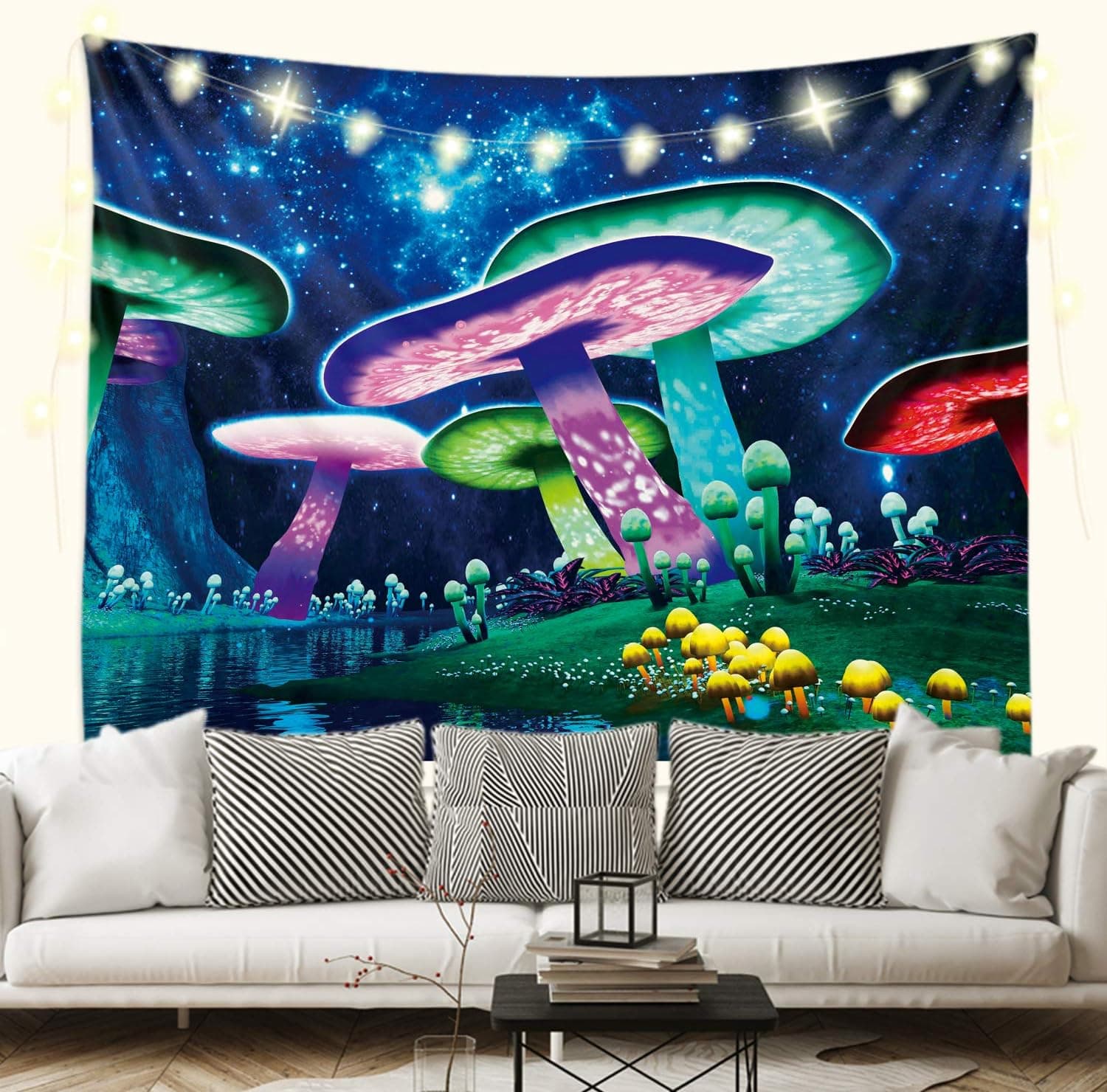 Sevendec Trippy Mushroom Tapestry Psychedelic Galaxy River Wall Hanging Black Light Posters Wall Decor for Bedroom Livingroom Home Dorm W78 x L59