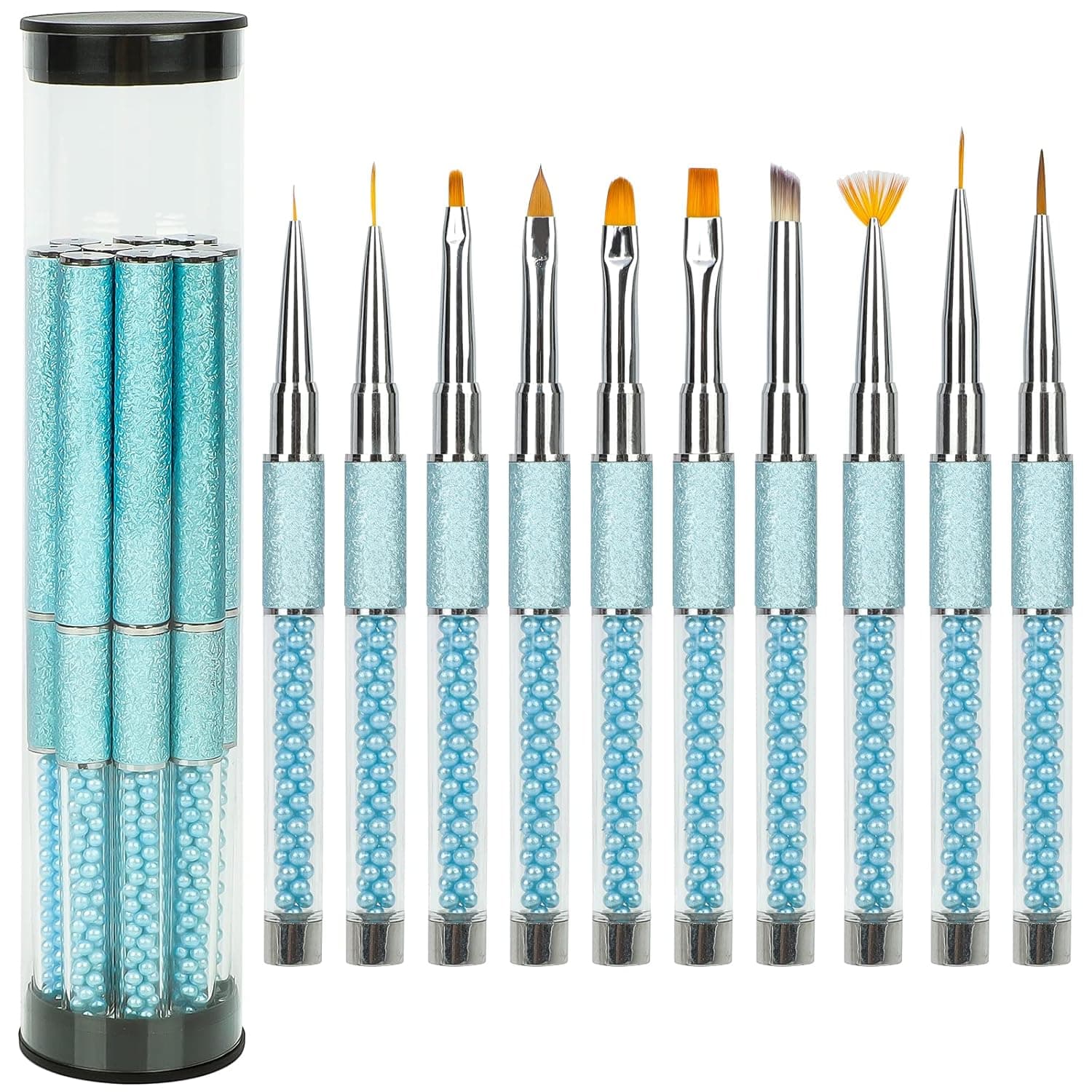 VIPITH Acrylic Nail Art Brushes,10 PCS Nail Art Point Drill Drawing Pens Nail Gel Polish Painting Art Design Brush Pen Set Diamond Acrylic Handle,Nail Dotting Pen for Salon DIY Manicure