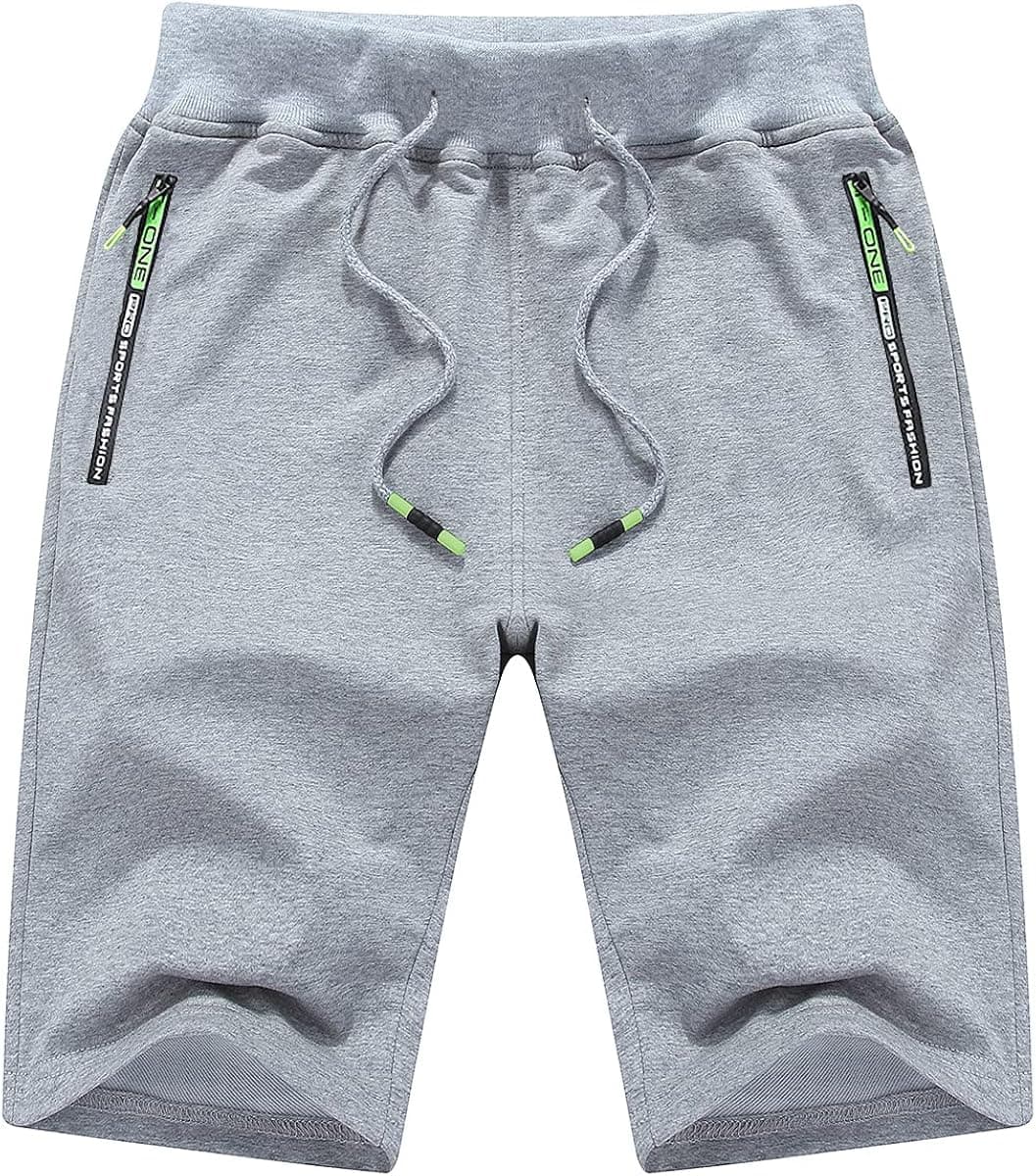 NAVEKULL Men's Casual Workout Shorts Stretch Cotton Joggers Drawstring Running Shorts with Zipper Pocket