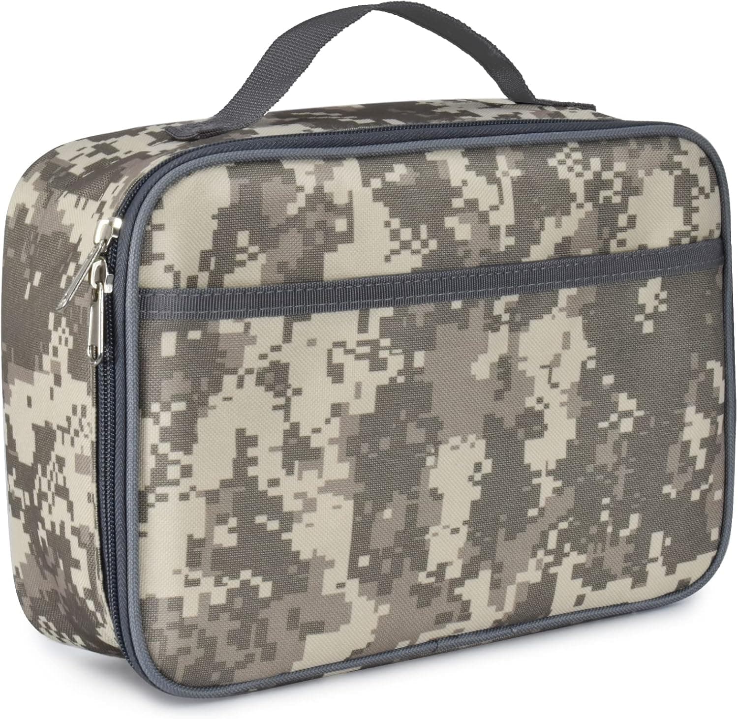 GRKJGytech Lunch Box for Kids Boys, Insulated Camo Tote Bag Leakproof Thermal Cooler Reusable Lunch Bag for School Office Outdoor, Camo Grey