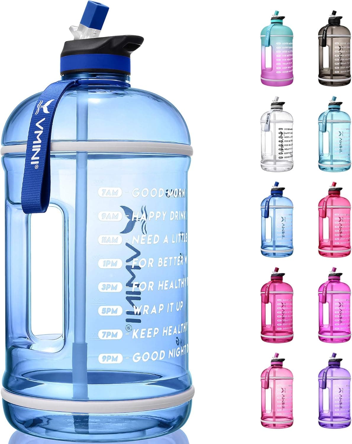 Vmini Water Bottle with Time Marker, Motivational Water Bottle & 1 Gallon Water Bottle with Time Marker to Drink More Daily - Leakproof Reusable Gym Sports Outdoor Large Capacity (128 oz, Navy Blue)